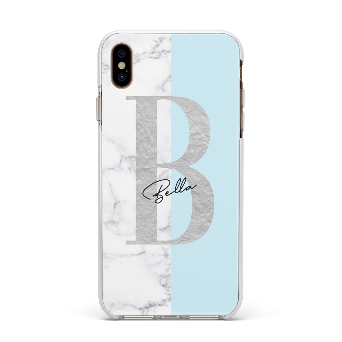 Personalised Chrome Marble Apple iPhone Xs Max Impact Case White Edge on Gold Phone