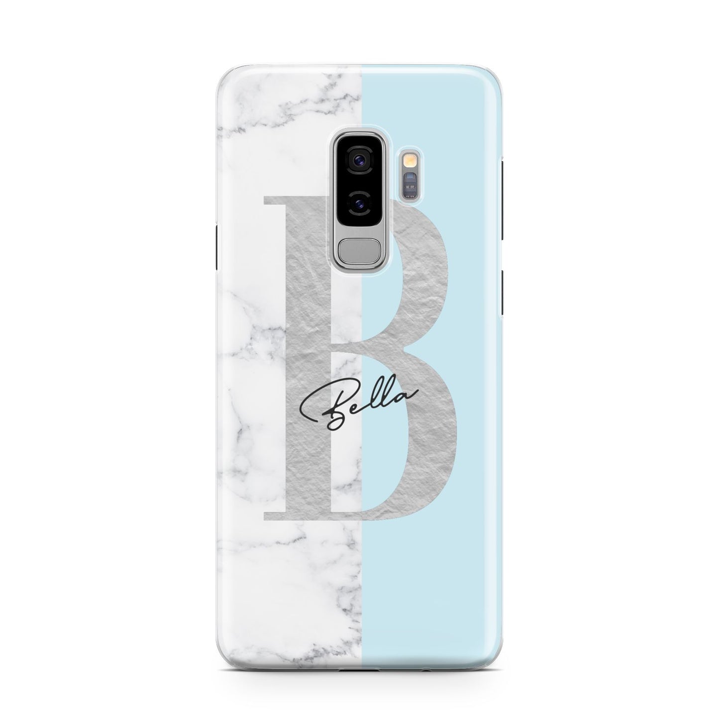 Personalised Chrome Marble Samsung Galaxy S9 Plus Case on Silver phone