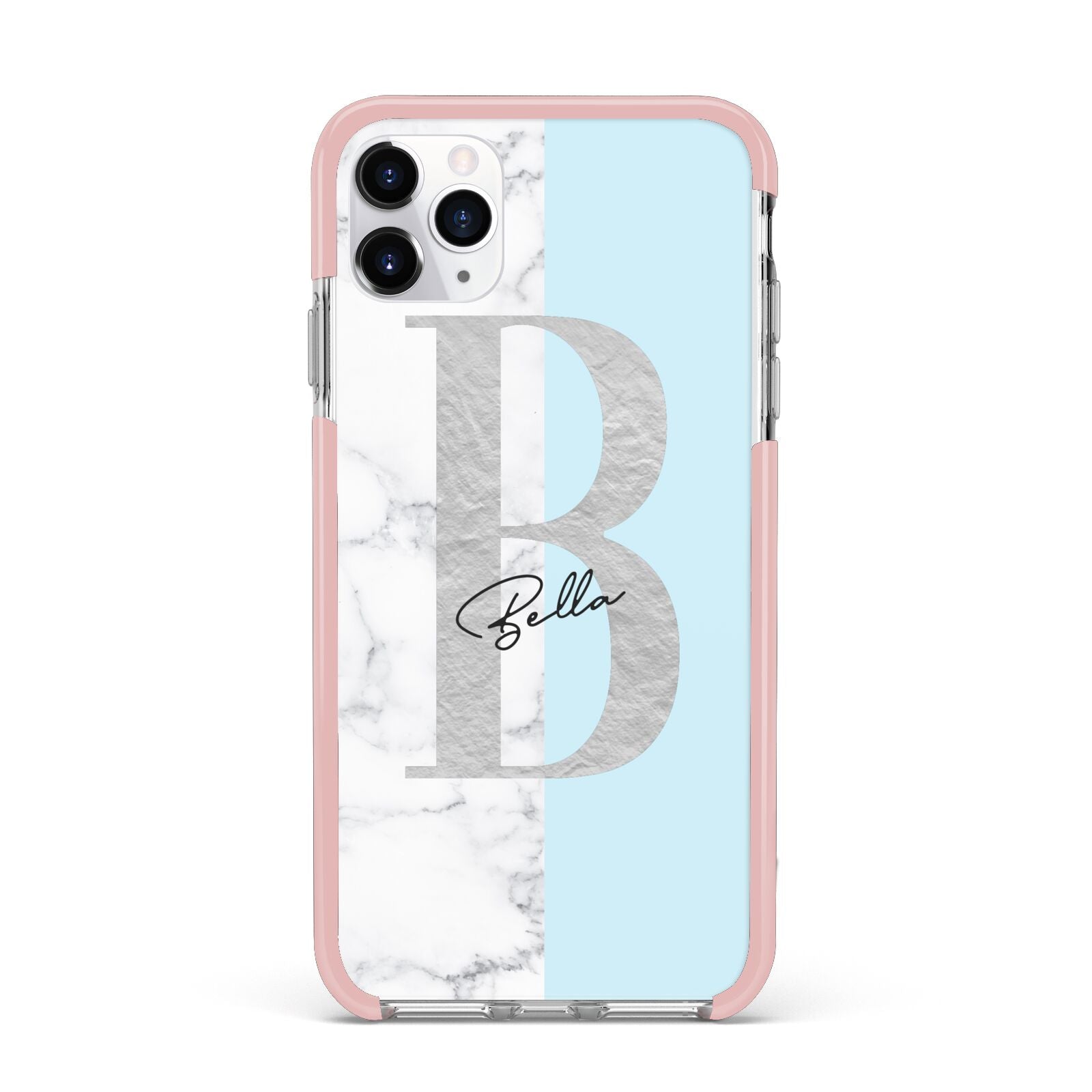 Personalised Chrome Marble iPhone 11 Pro Max Impact Pink Edge Case