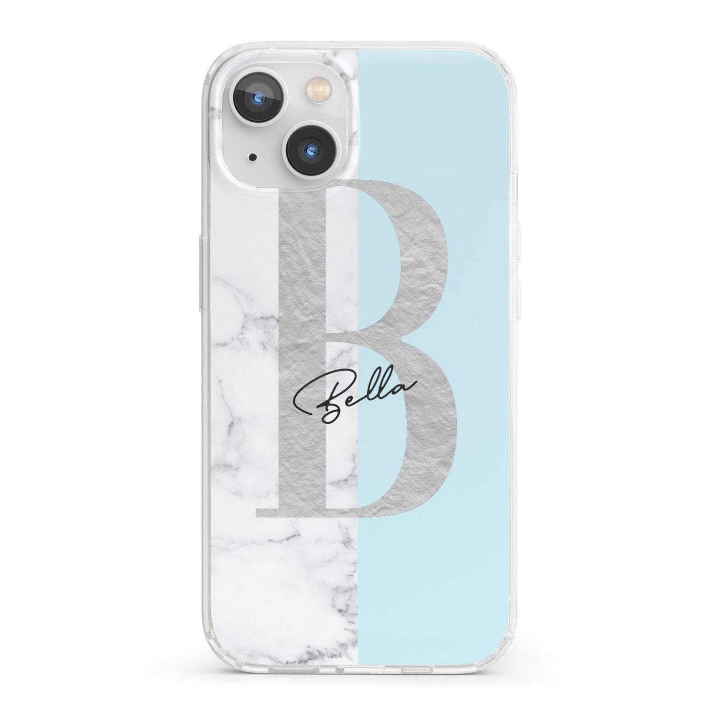 Personalised Chrome Marble iPhone 13 Clear Bumper Case