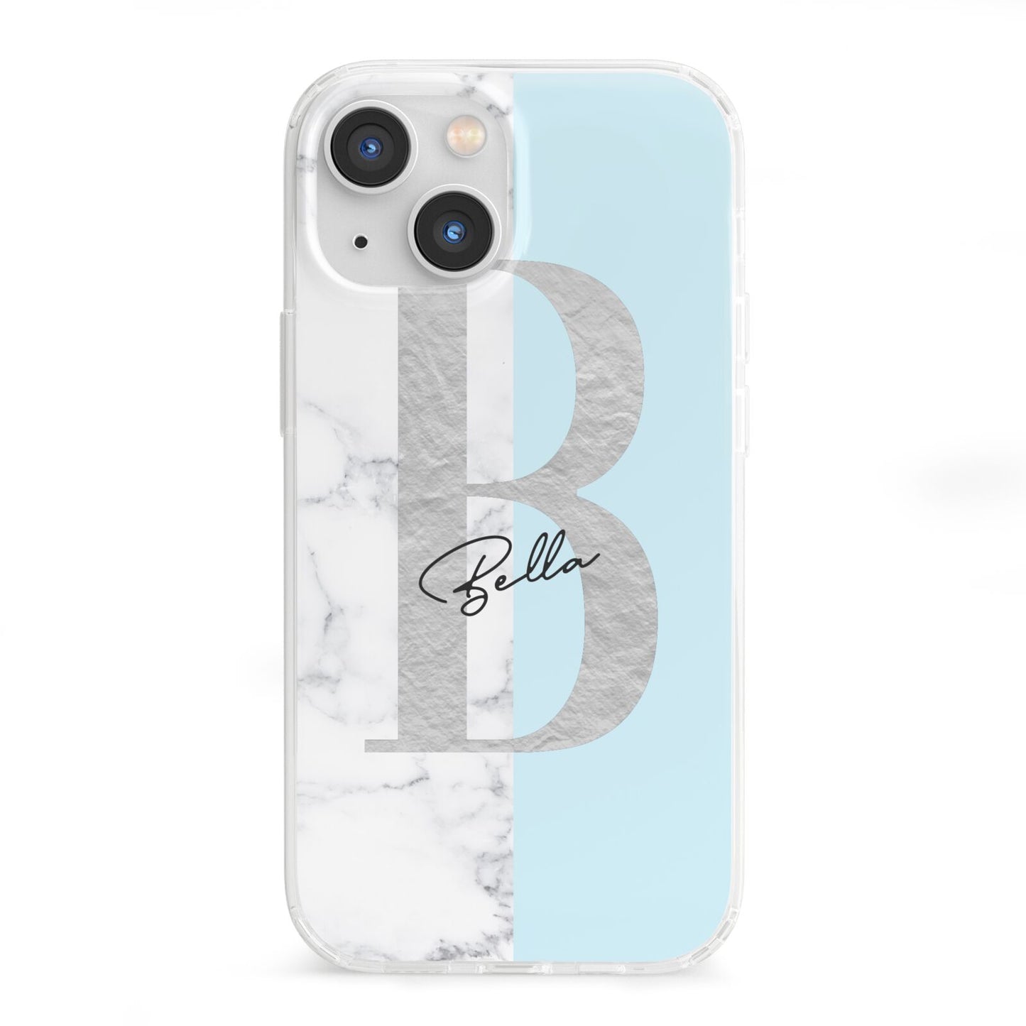 Personalised Chrome Marble iPhone 13 Mini Clear Bumper Case