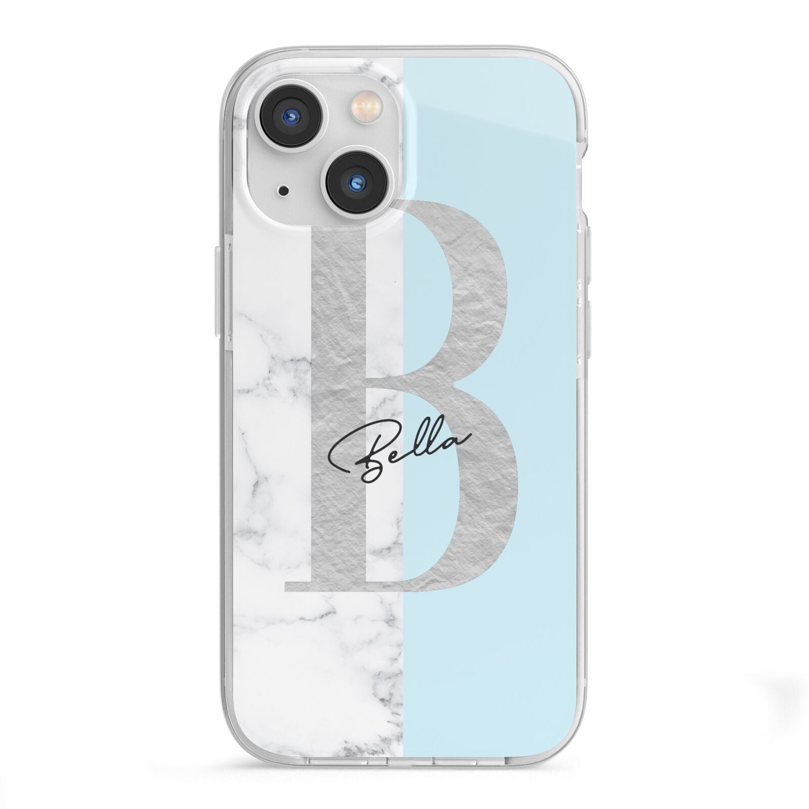 Personalised Chrome Marble iPhone 13 Mini TPU Impact Case with White Edges