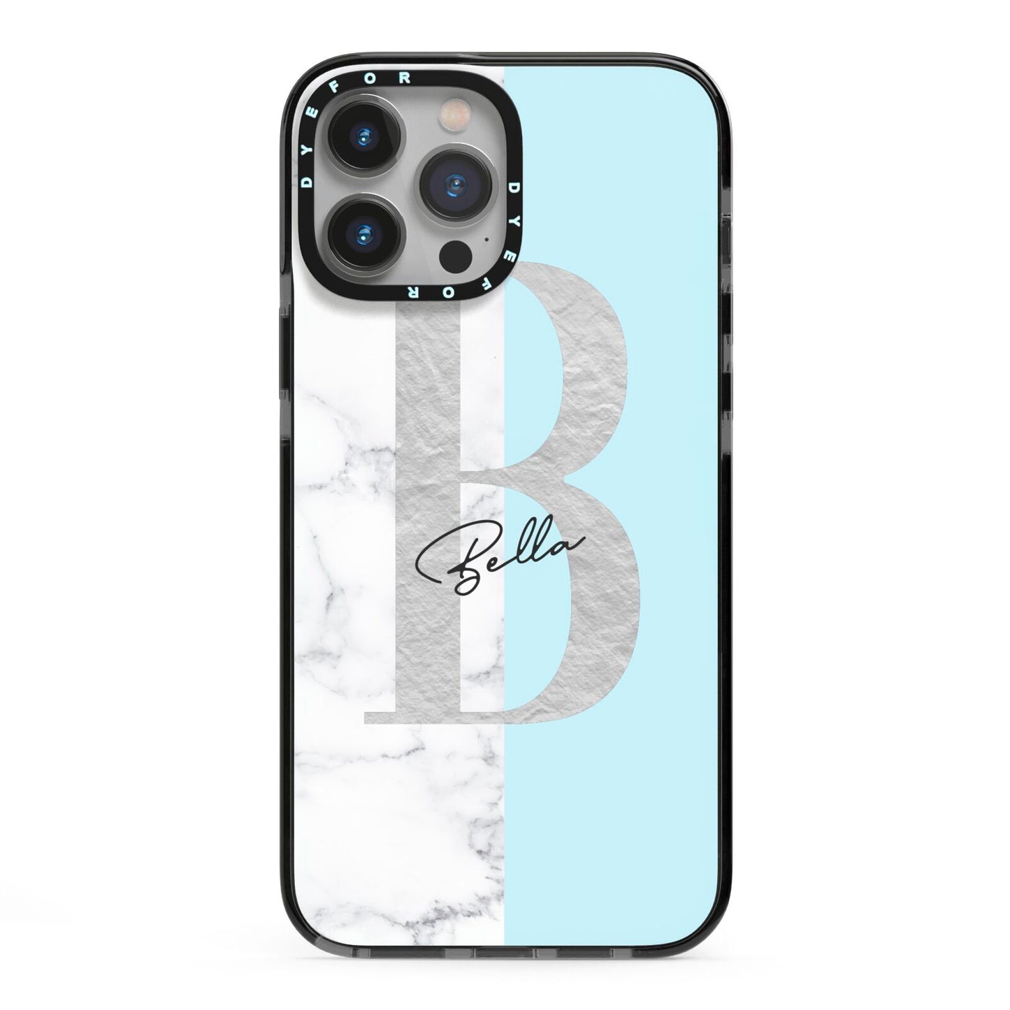 Personalised Chrome Marble iPhone 13 Pro Max Black Impact Case on Silver phone