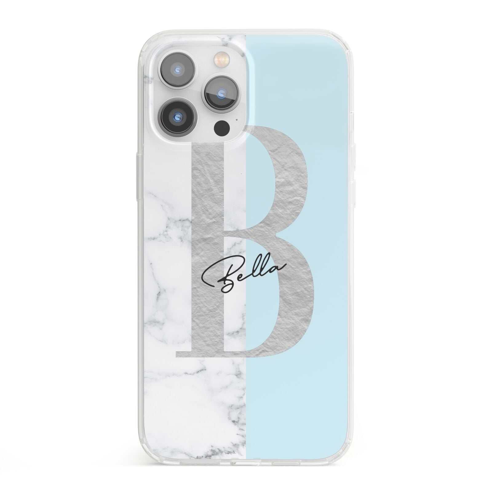 Personalised Chrome Marble iPhone 13 Pro Max Clear Bumper Case