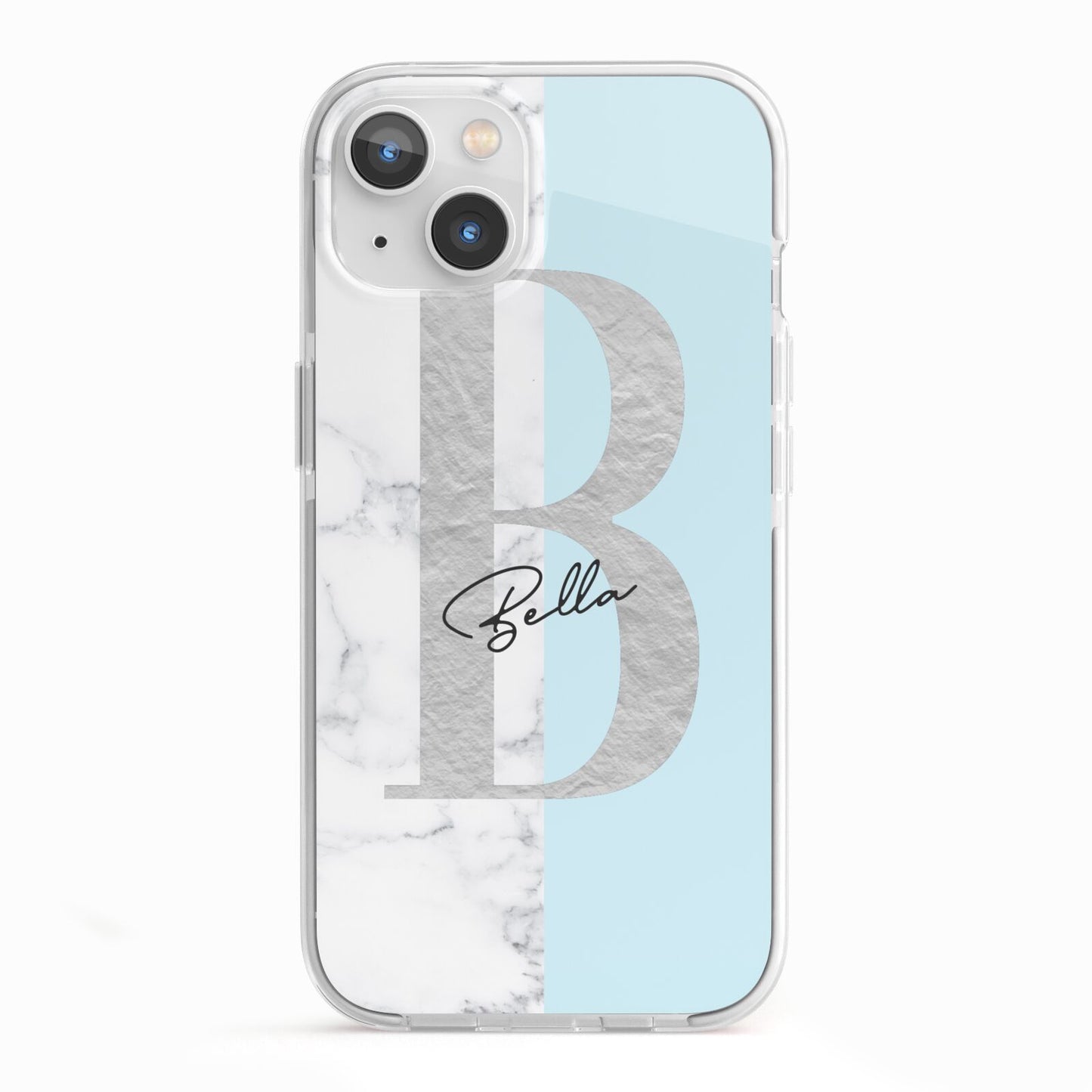 Personalised Chrome Marble iPhone 13 TPU Impact Case with White Edges