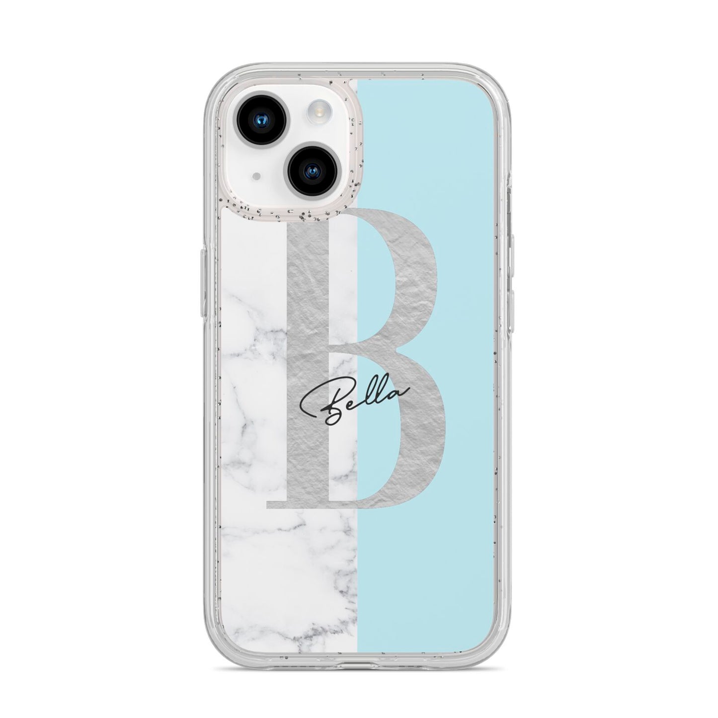 Personalised Chrome Marble iPhone 14 Glitter Tough Case Starlight