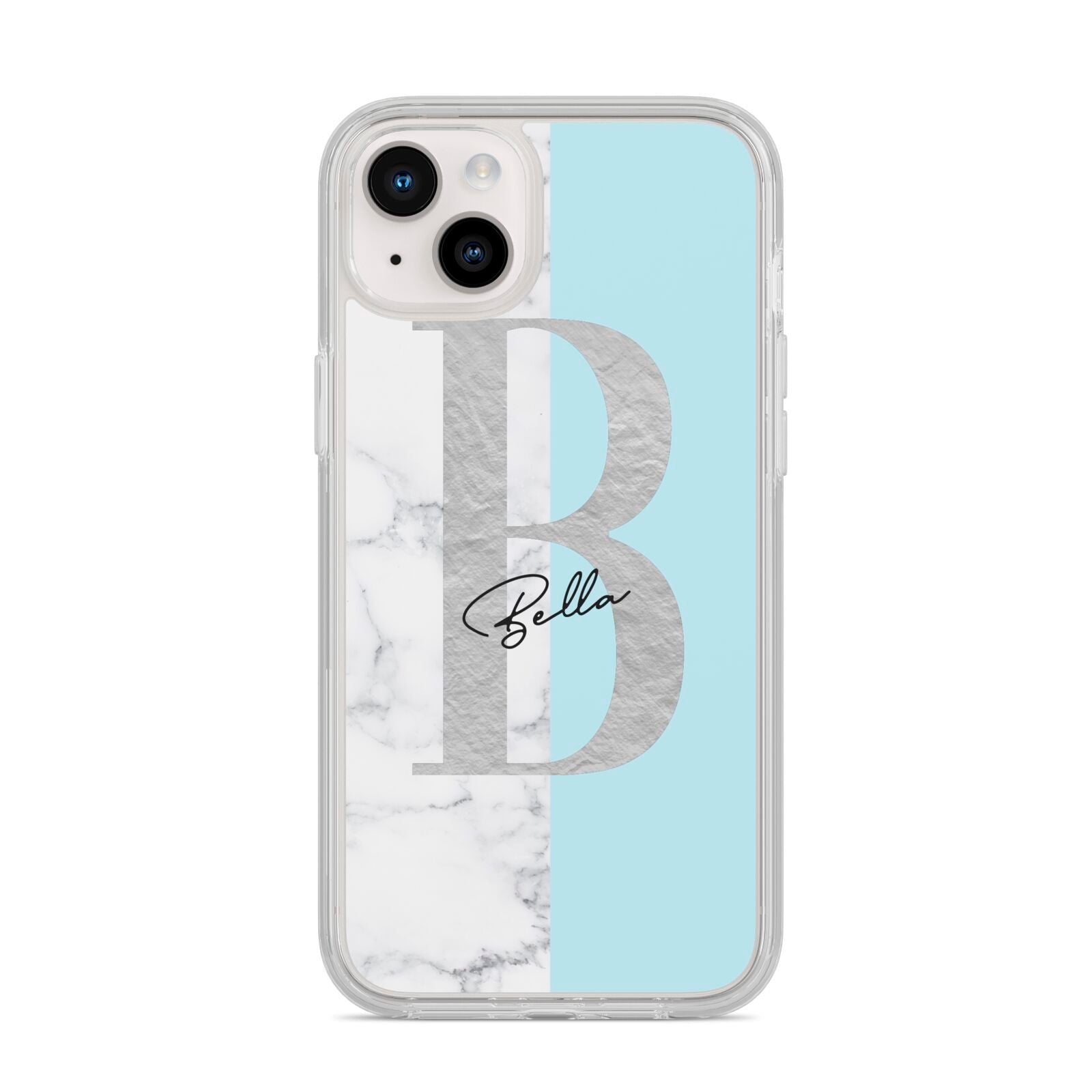 Personalised Chrome Marble iPhone 14 Plus Clear Tough Case Starlight