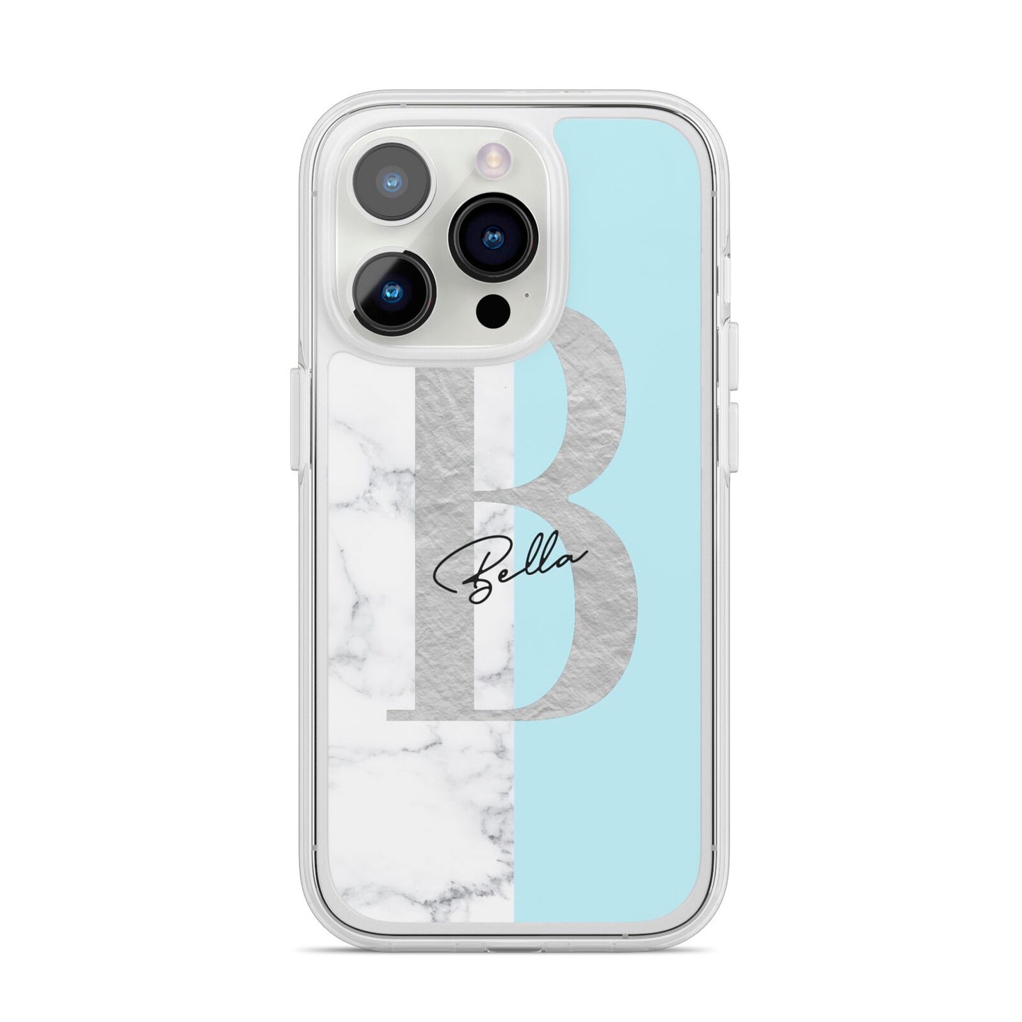 Personalised Chrome Marble iPhone 14 Pro Clear Tough Case Silver
