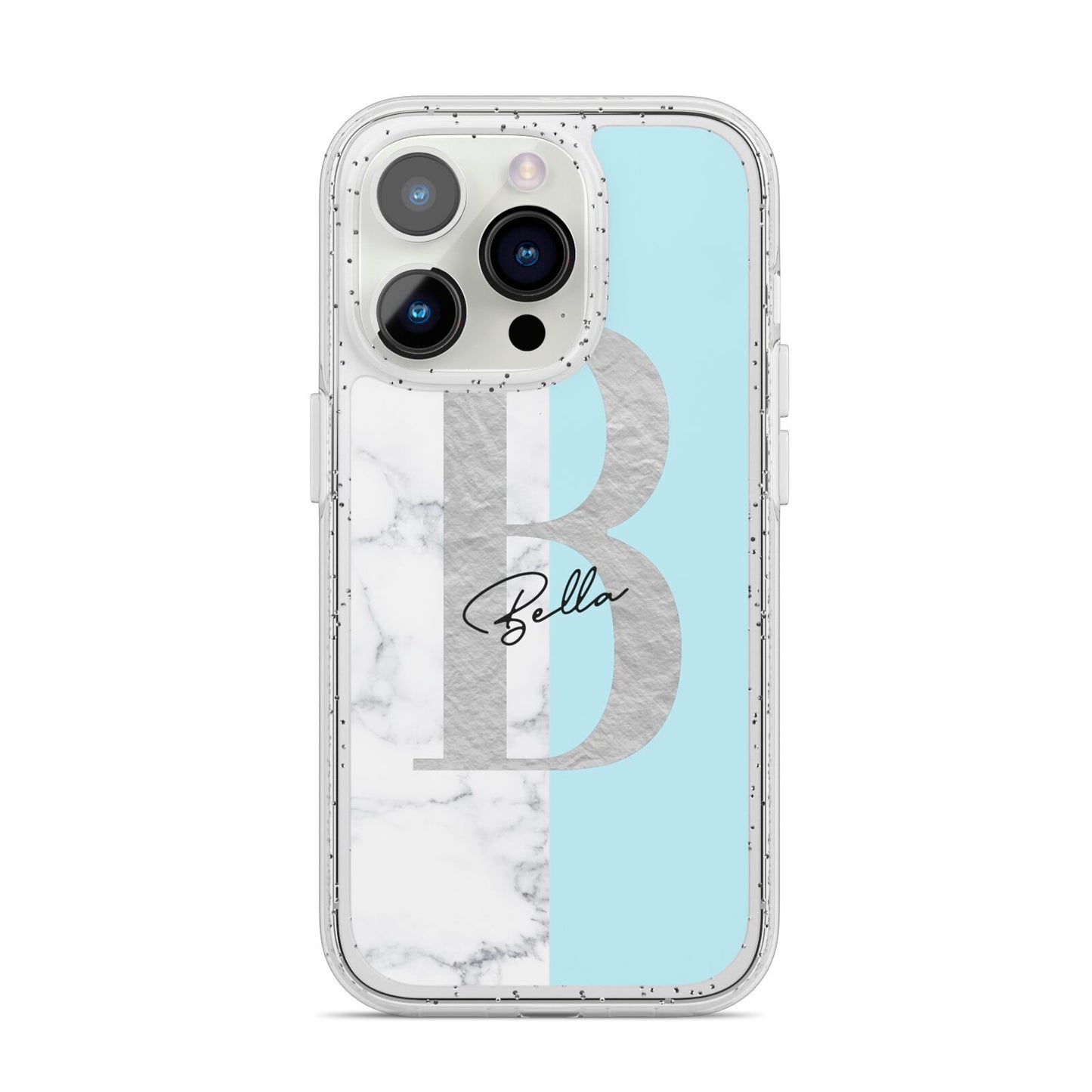 Personalised Chrome Marble iPhone 14 Pro Glitter Tough Case Silver