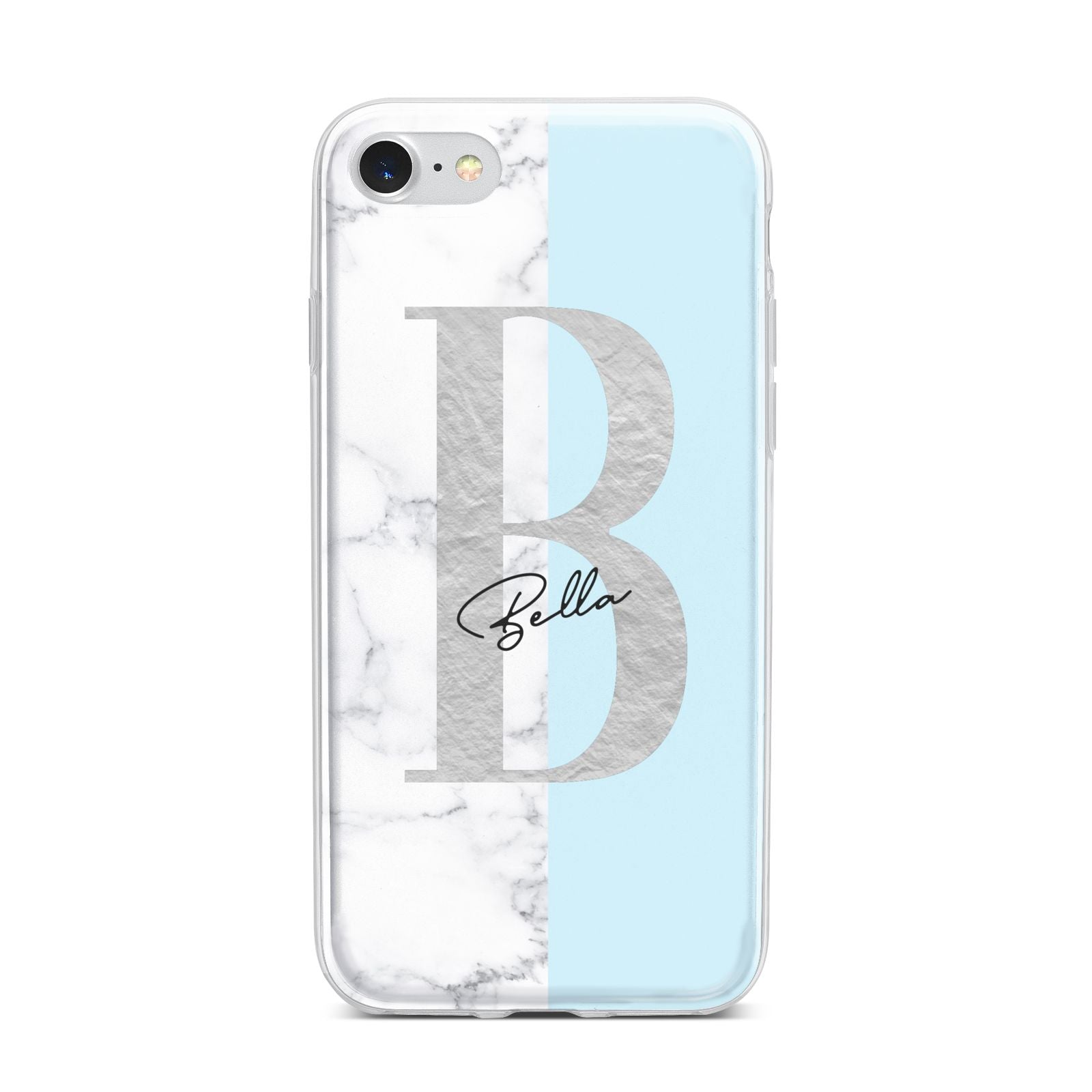 Personalised Chrome Marble iPhone 7 Bumper Case on Silver iPhone