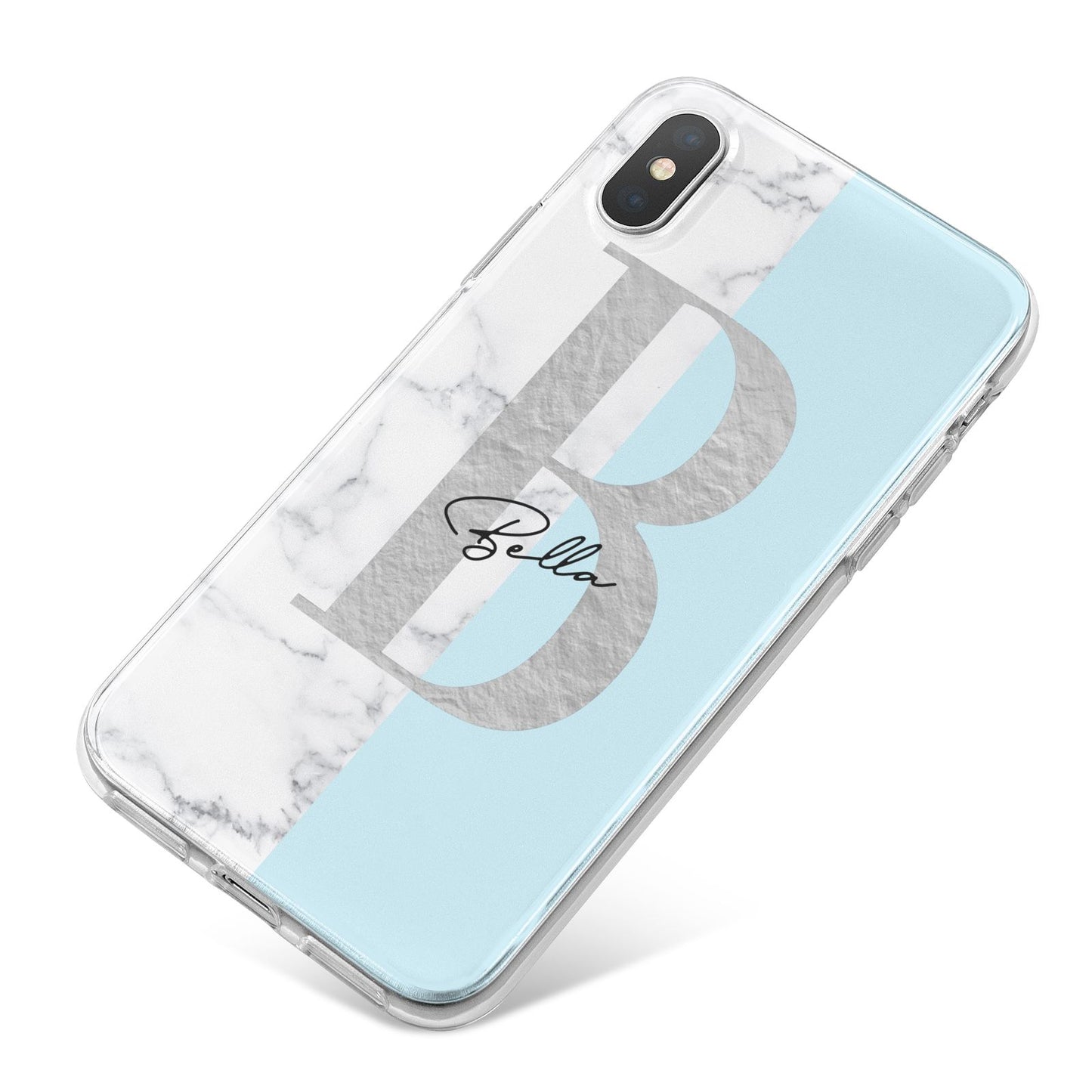 Personalised Chrome Marble iPhone X Bumper Case on Silver iPhone