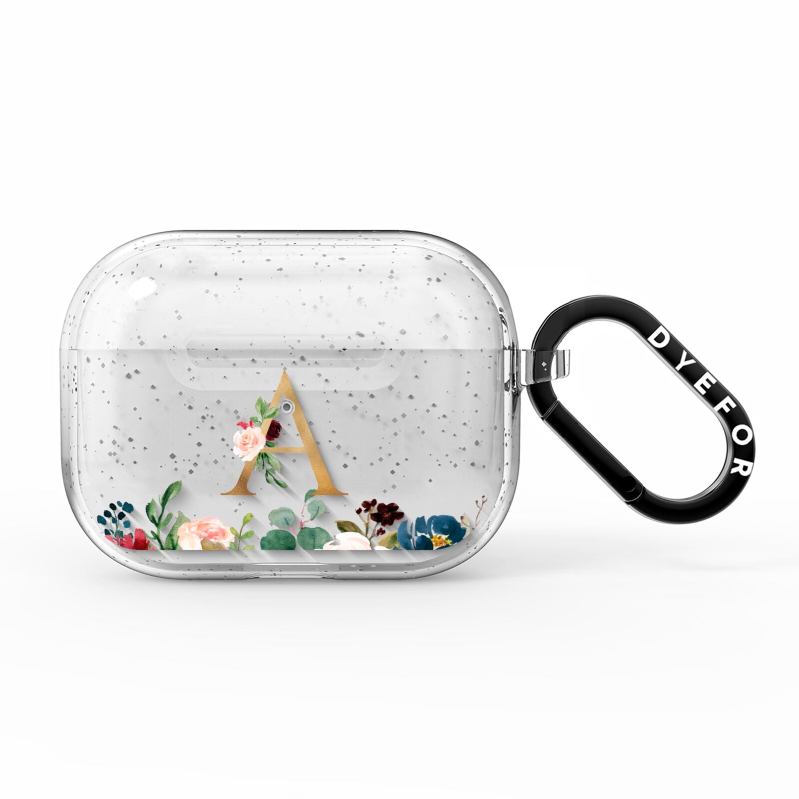 Personalised Clear Monogram Floral AirPods Pro Glitter Case