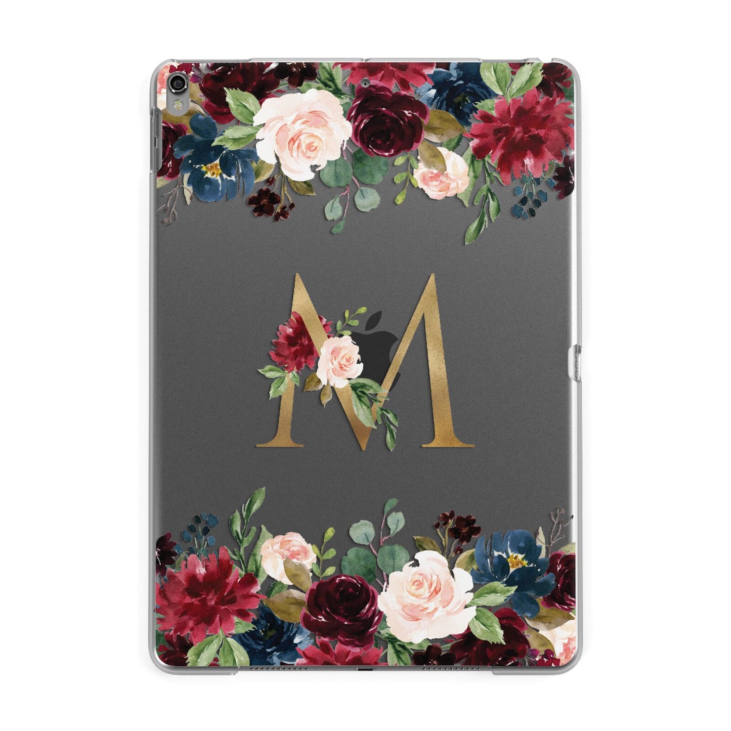 Personalised Clear Monogram Floral Apple iPad Grey Case