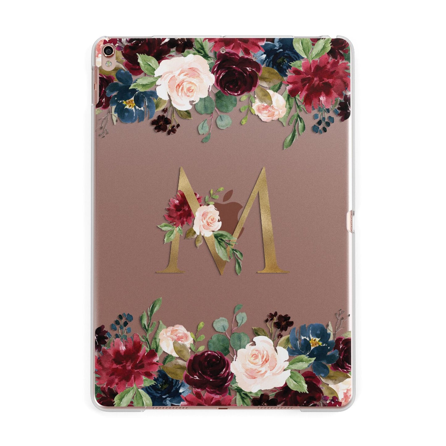 Personalised Clear Monogram Floral Apple iPad Rose Gold Case