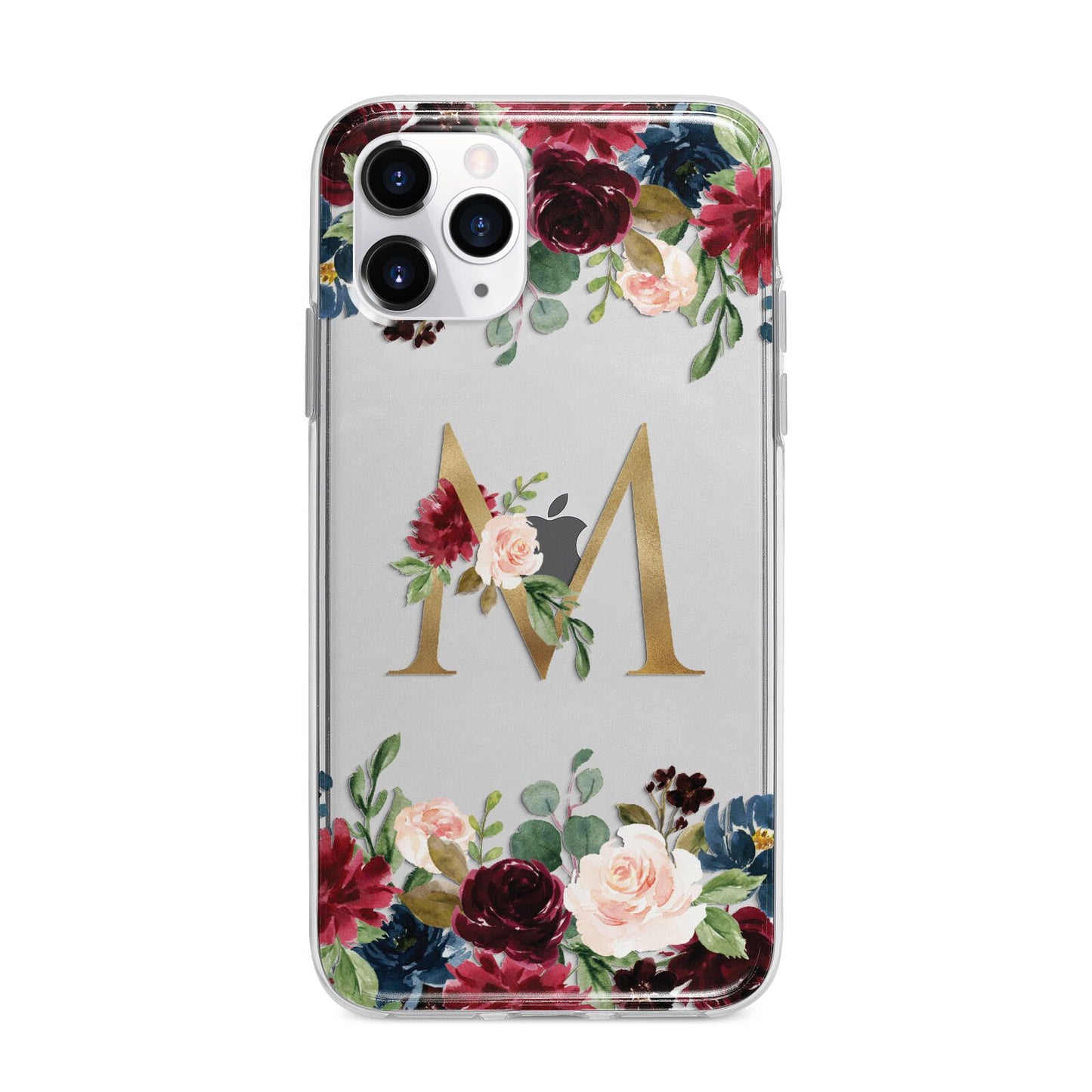 Personalised Clear Monogram Floral Apple iPhone 11 Pro Max in Silver with Bumper Case