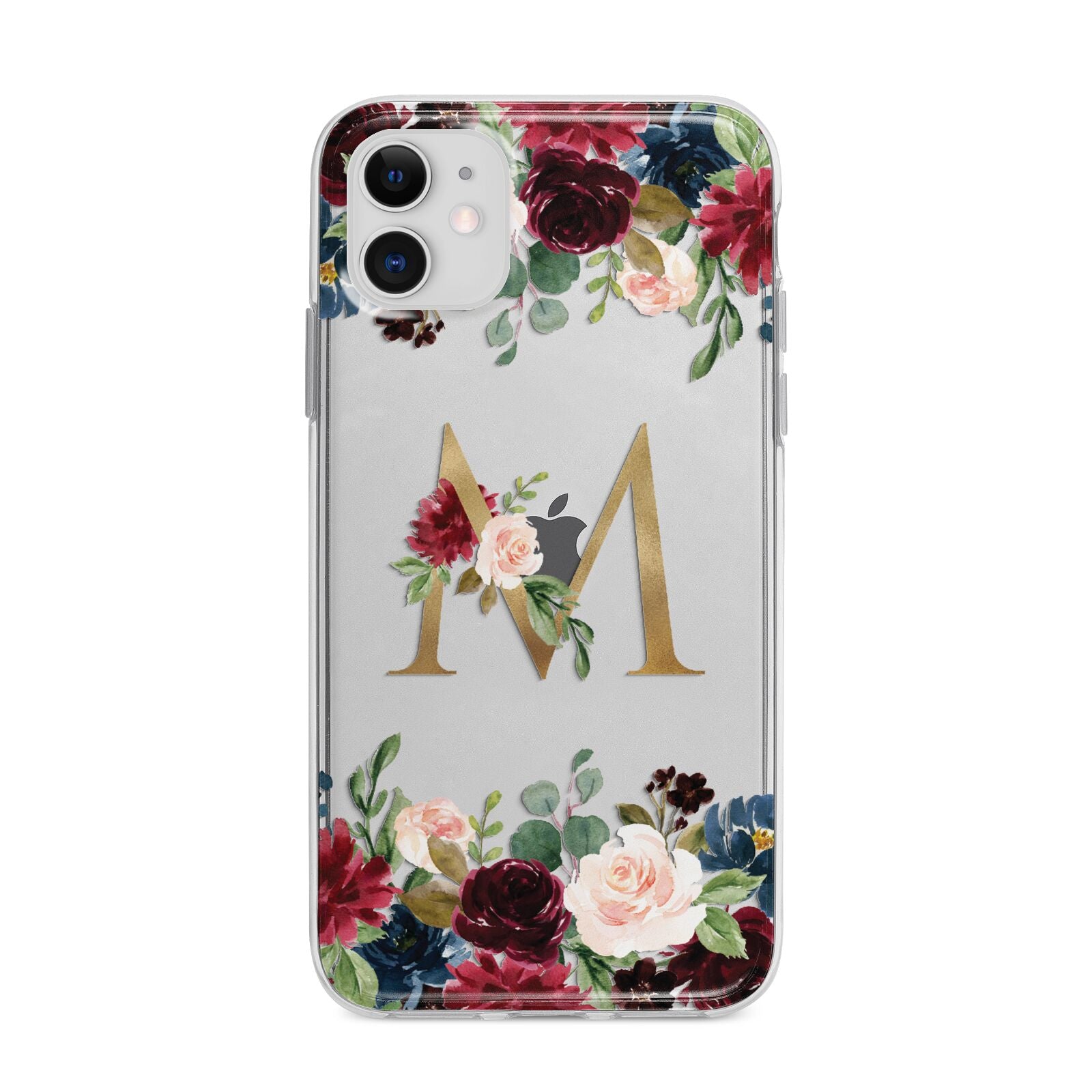Personalised Clear Monogram Floral Apple iPhone 11 in White with Bumper Case