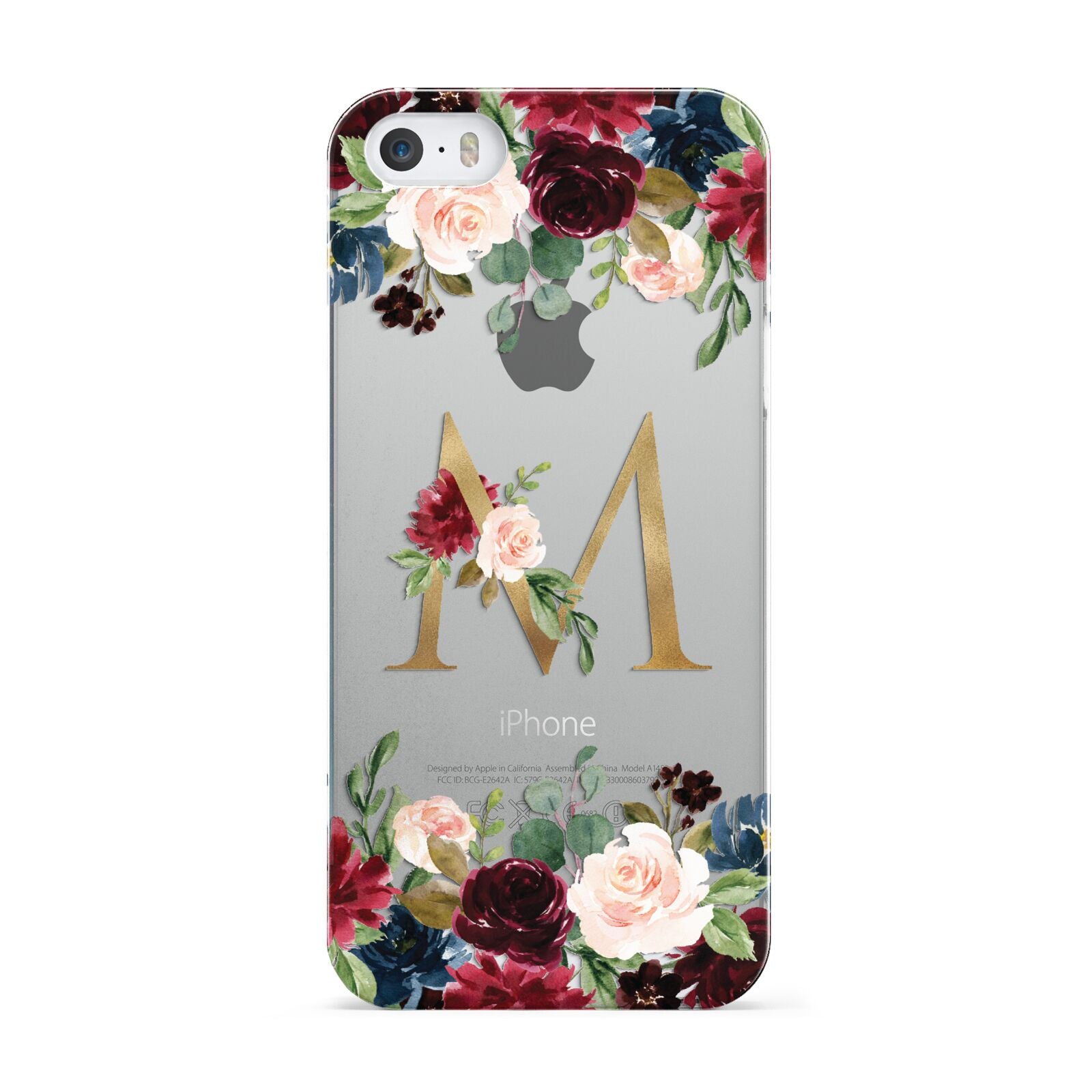 Personalised Clear Monogram Floral Apple iPhone 5 Case