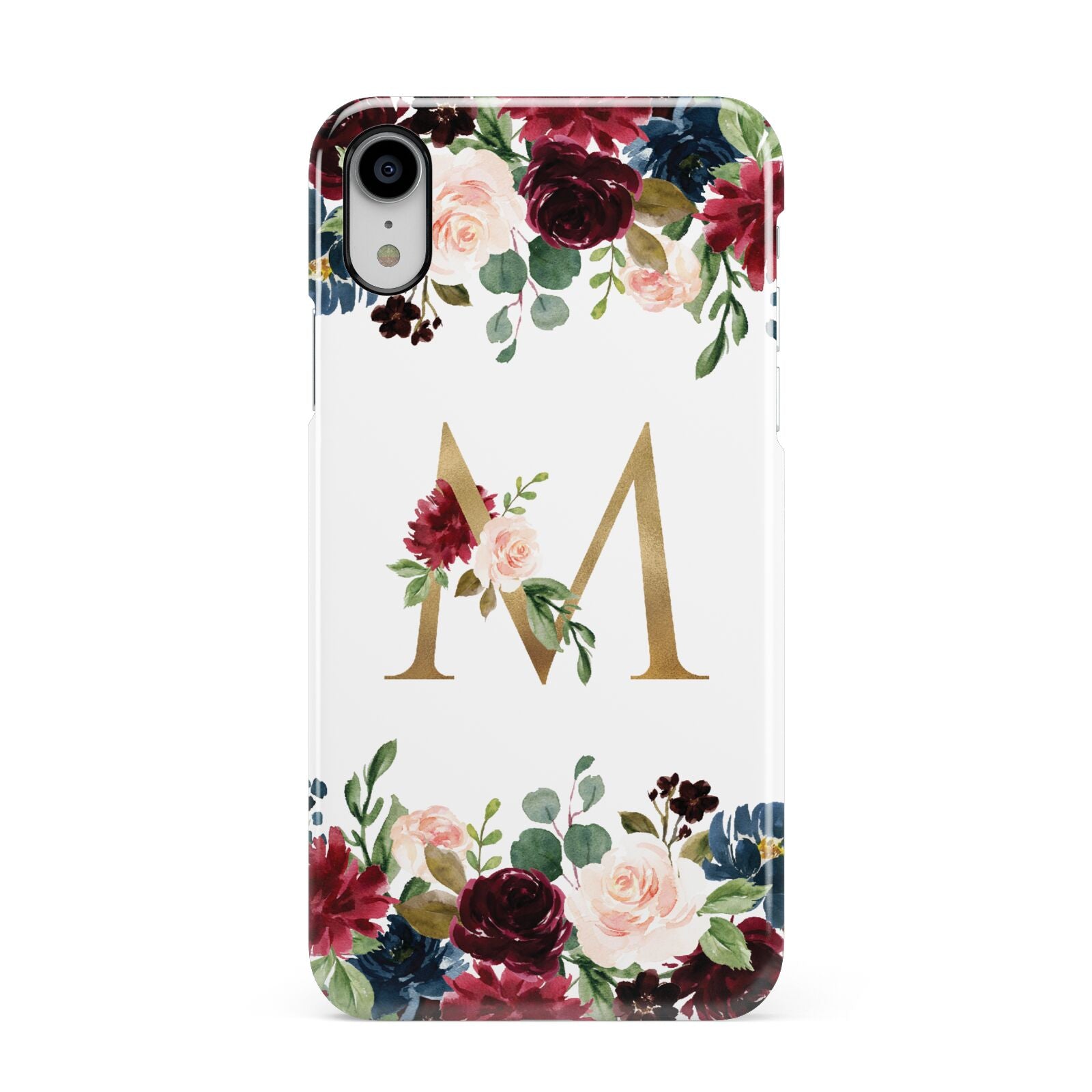 Personalised Clear Monogram Floral Apple iPhone XR White 3D Snap Case