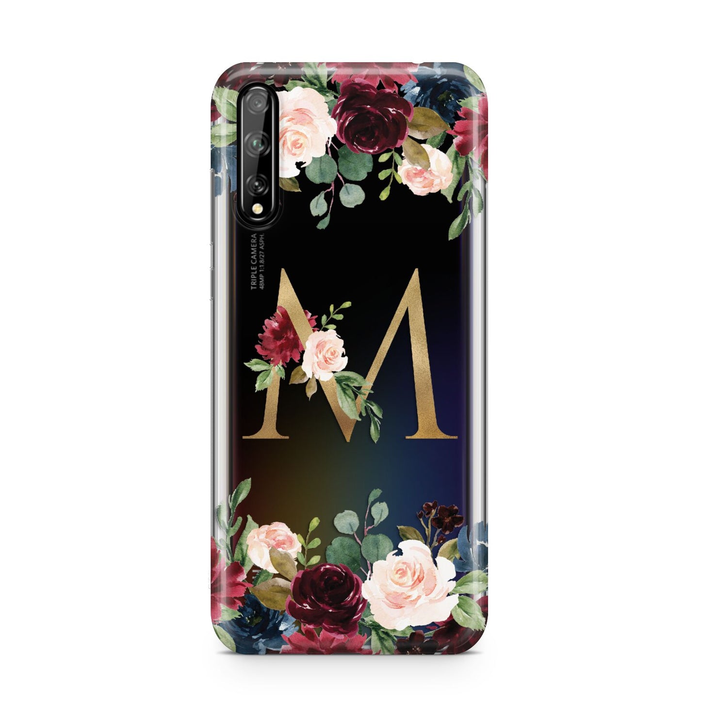 Personalised Clear Monogram Floral Huawei Enjoy 10s Phone Case