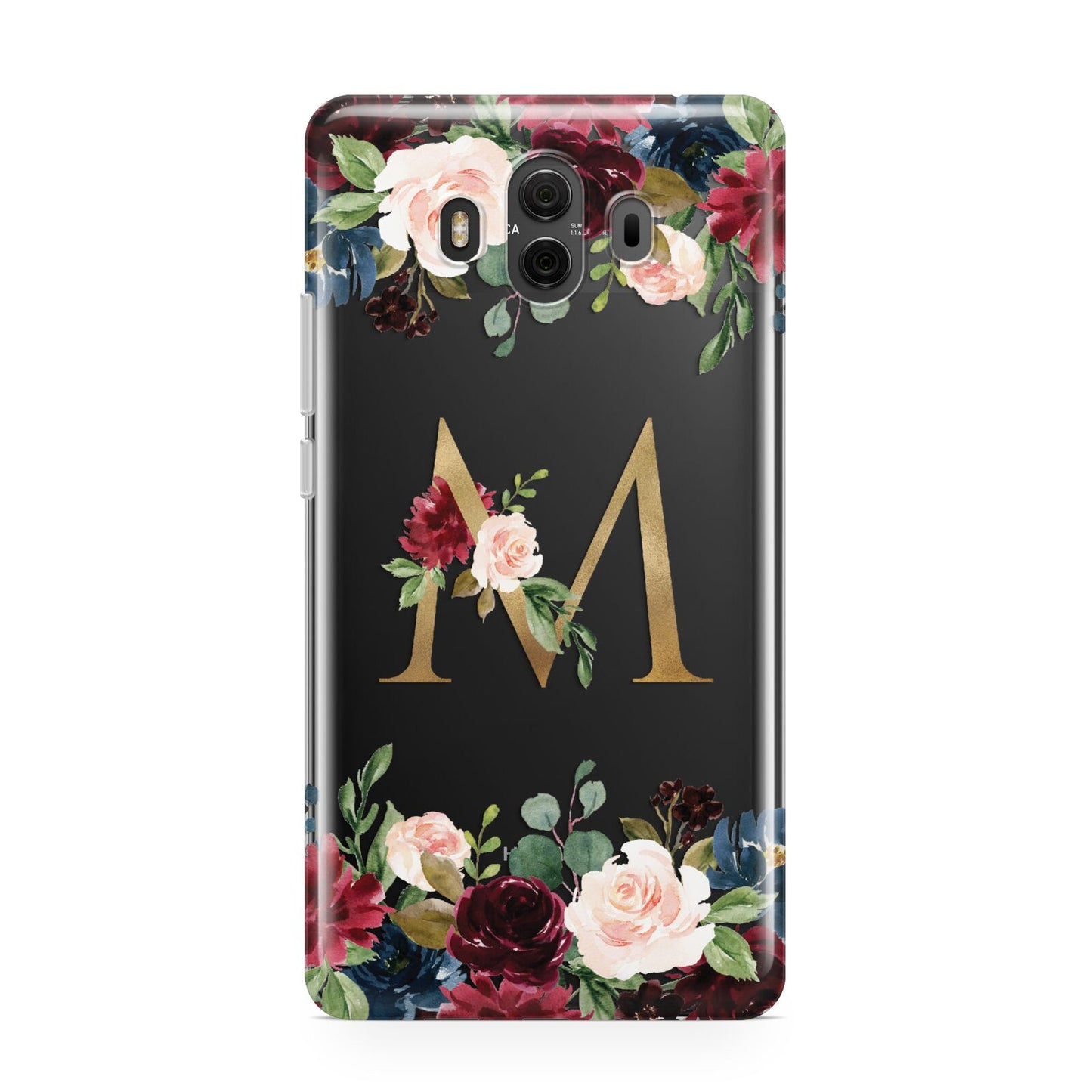 Personalised Clear Monogram Floral Huawei Mate 10 Protective Phone Case