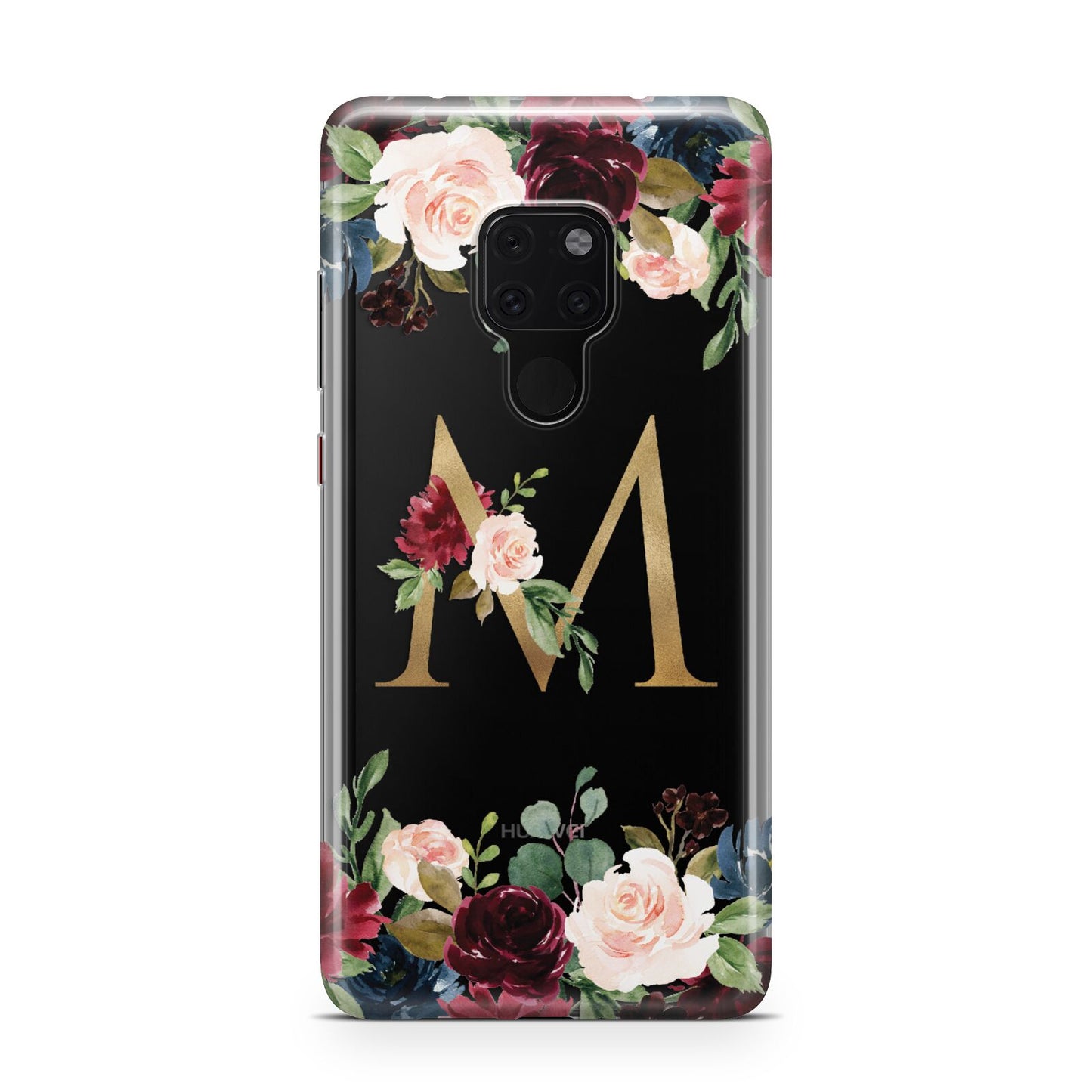 Personalised Clear Monogram Floral Huawei Mate 20 Phone Case