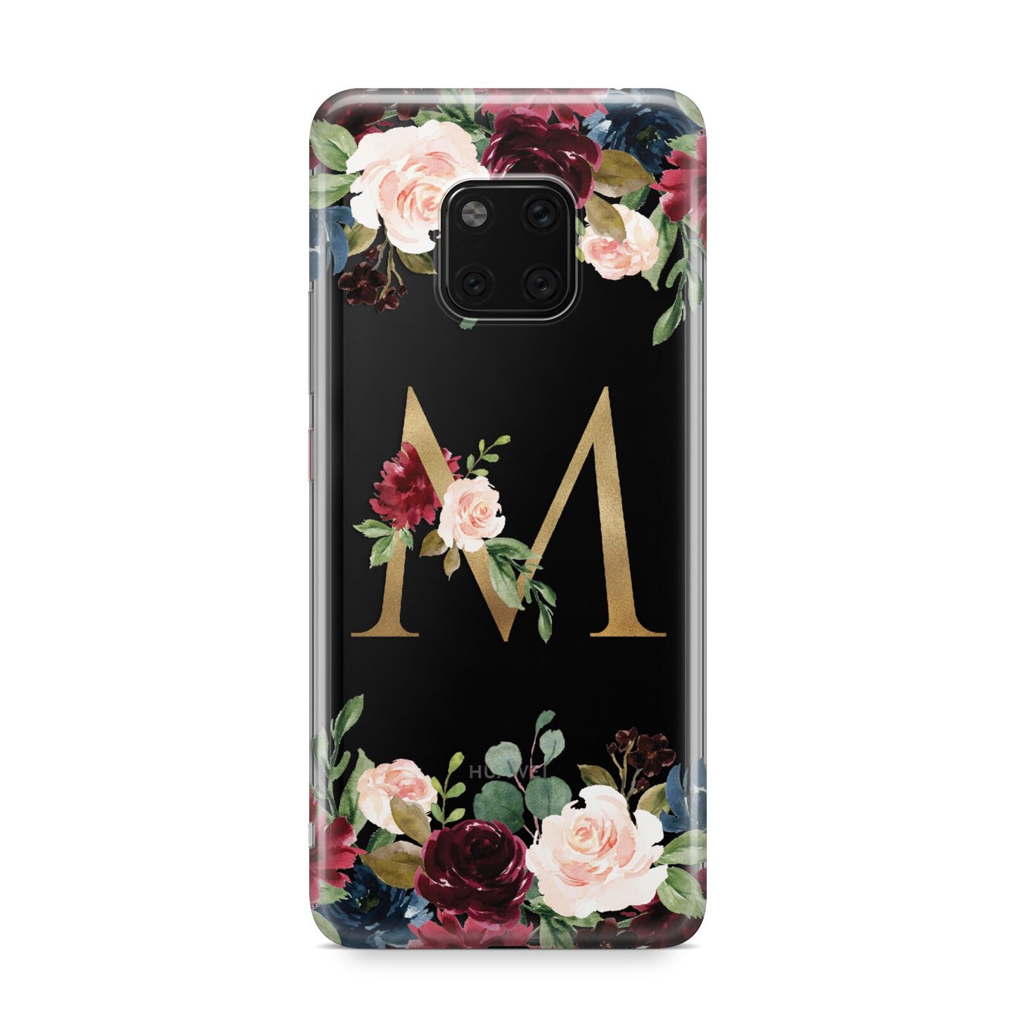 Personalised Clear Monogram Floral Huawei Mate 20 Pro Phone Case