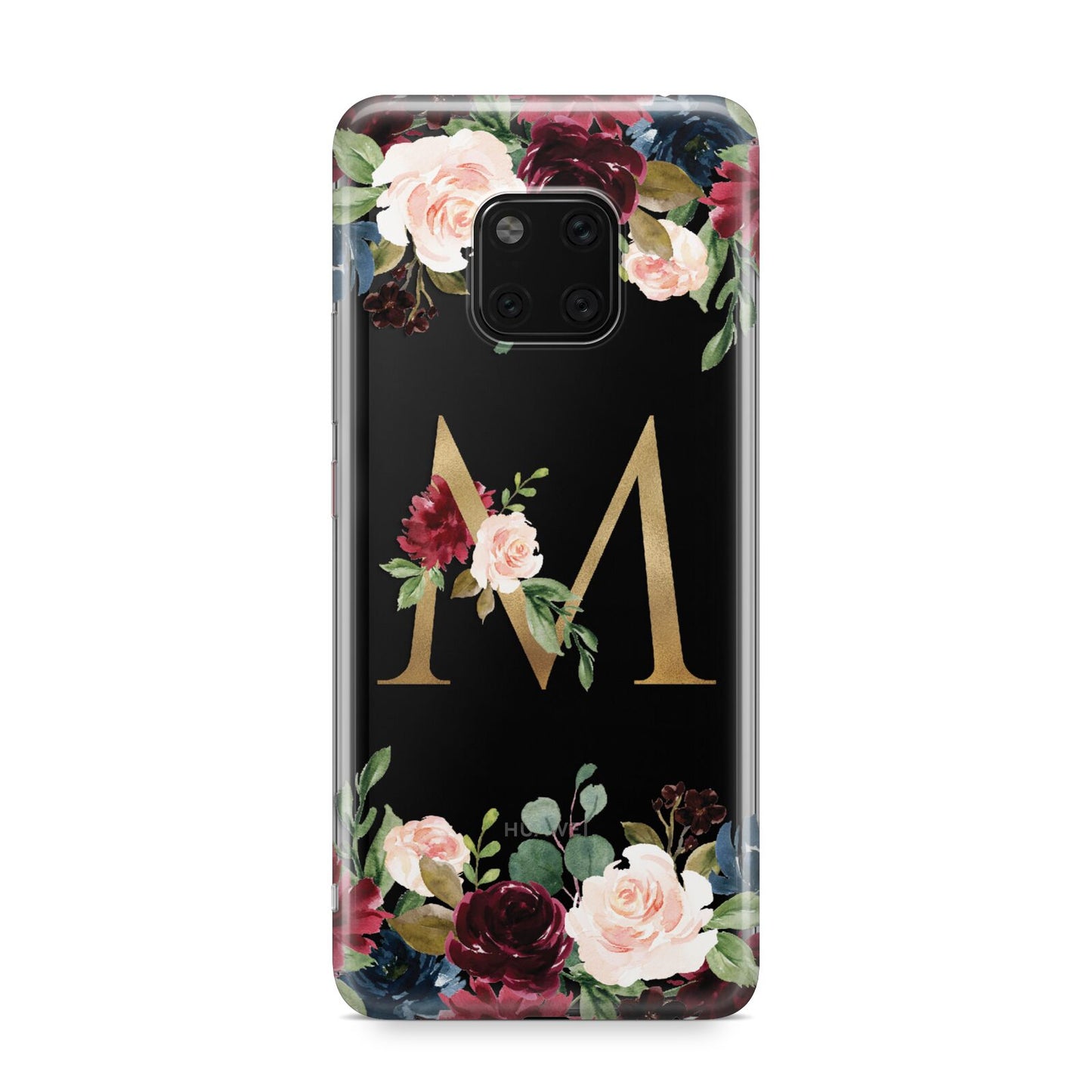 Personalised Clear Monogram Floral Huawei Mate 20 Pro Phone Case
