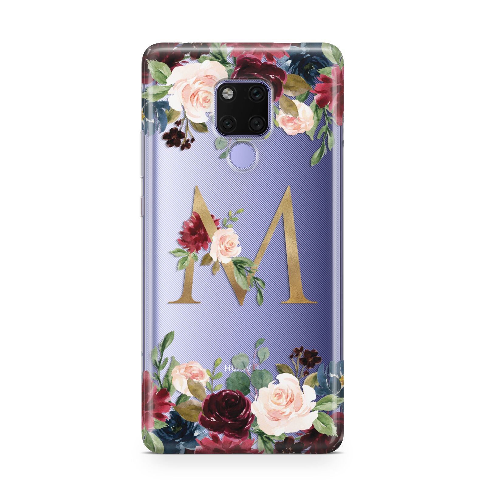 Personalised Clear Monogram Floral Huawei Mate 20X Phone Case