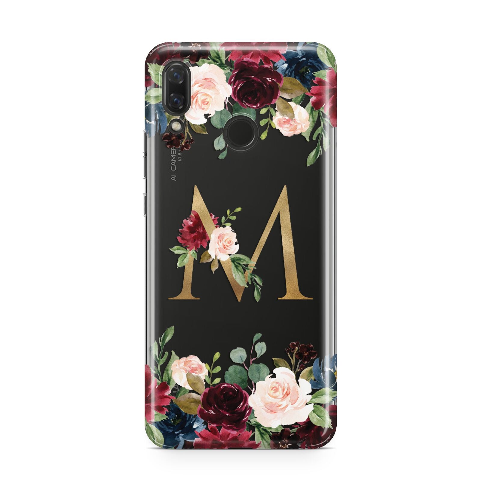 Personalised Clear Monogram Floral Huawei Nova 3 Phone Case