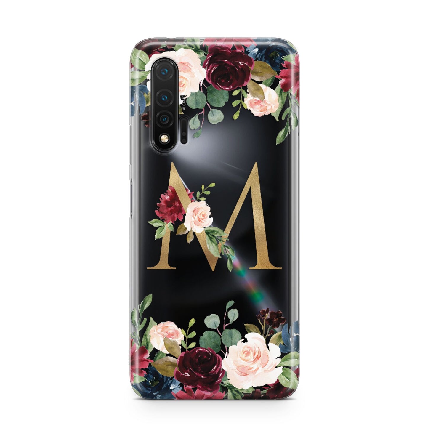 Personalised Clear Monogram Floral Huawei Nova 6 Phone Case