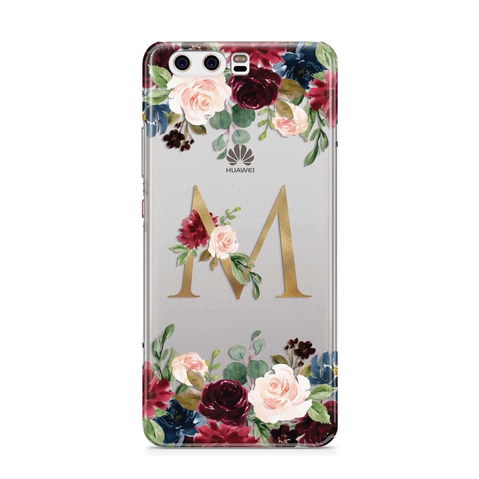 Personalised Clear Monogram Floral Huawei P10 Phone Case