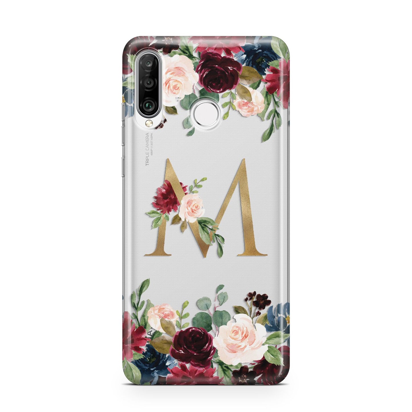 Personalised Clear Monogram Floral Huawei P30 Lite Phone Case