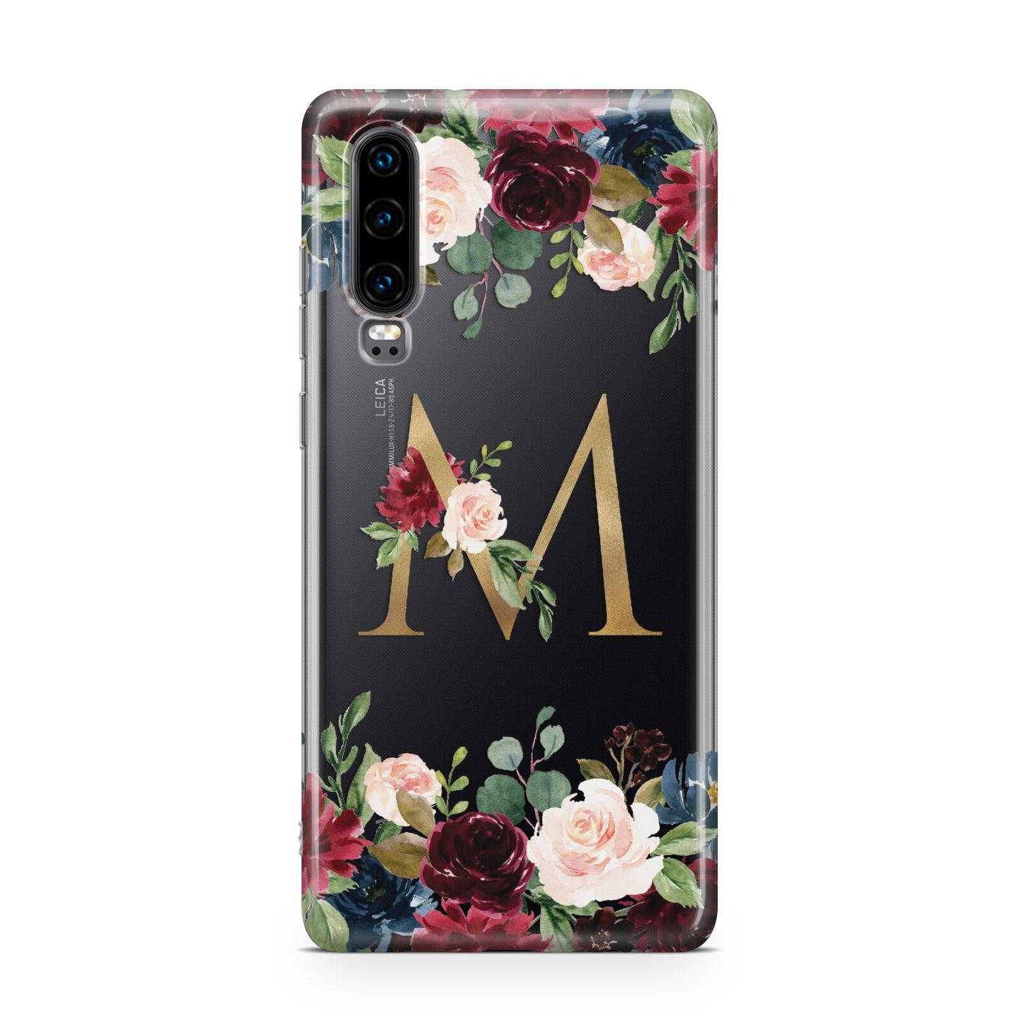 Personalised Clear Monogram Floral Huawei P30 Phone Case