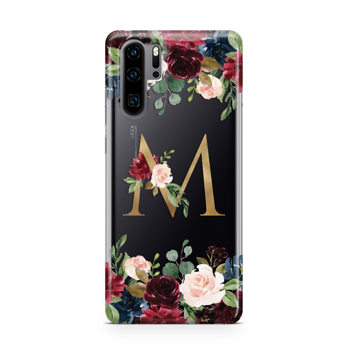 Personalised Clear Monogram Floral Huawei P30 Pro Phone Case