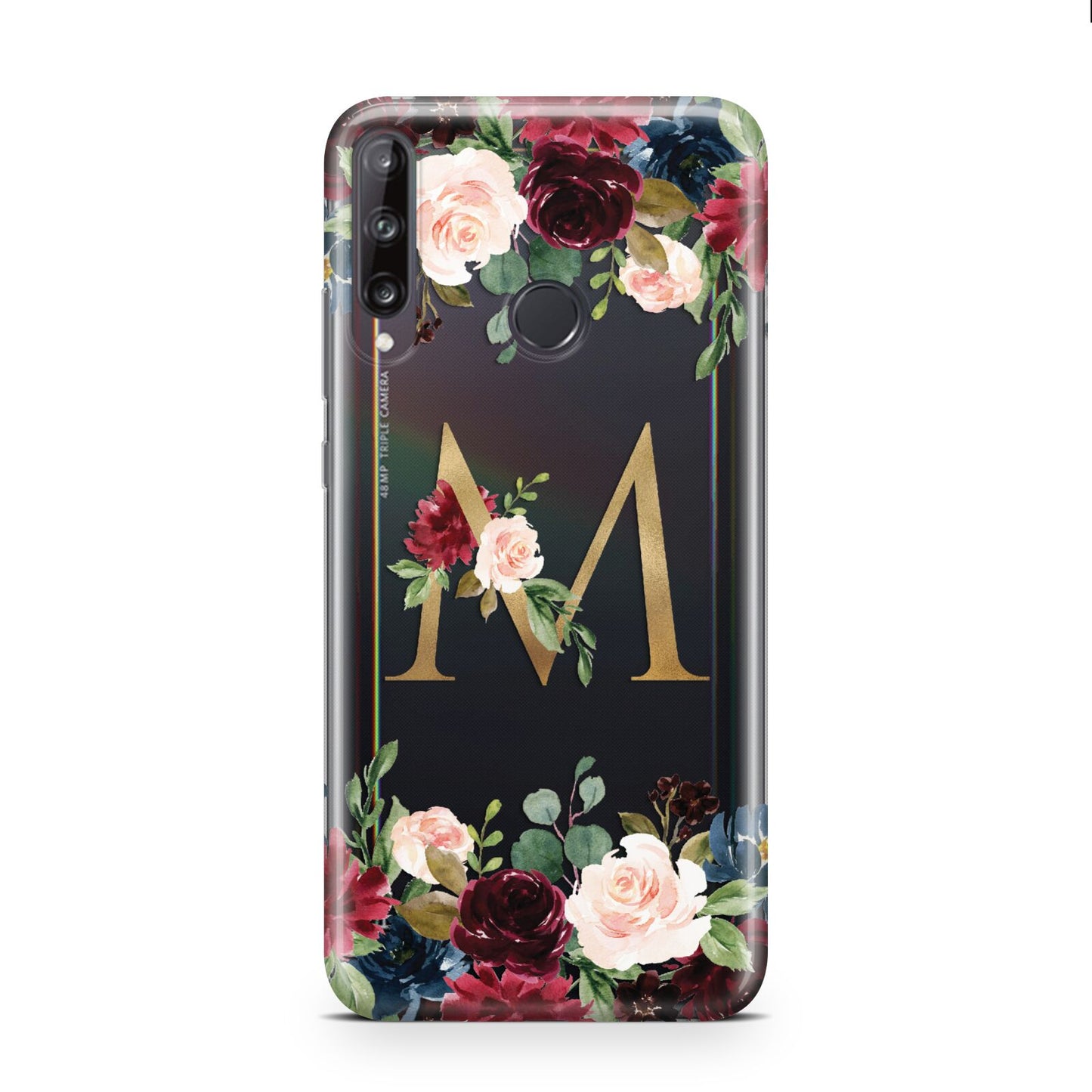 Personalised Clear Monogram Floral Huawei P40 Lite E Phone Case