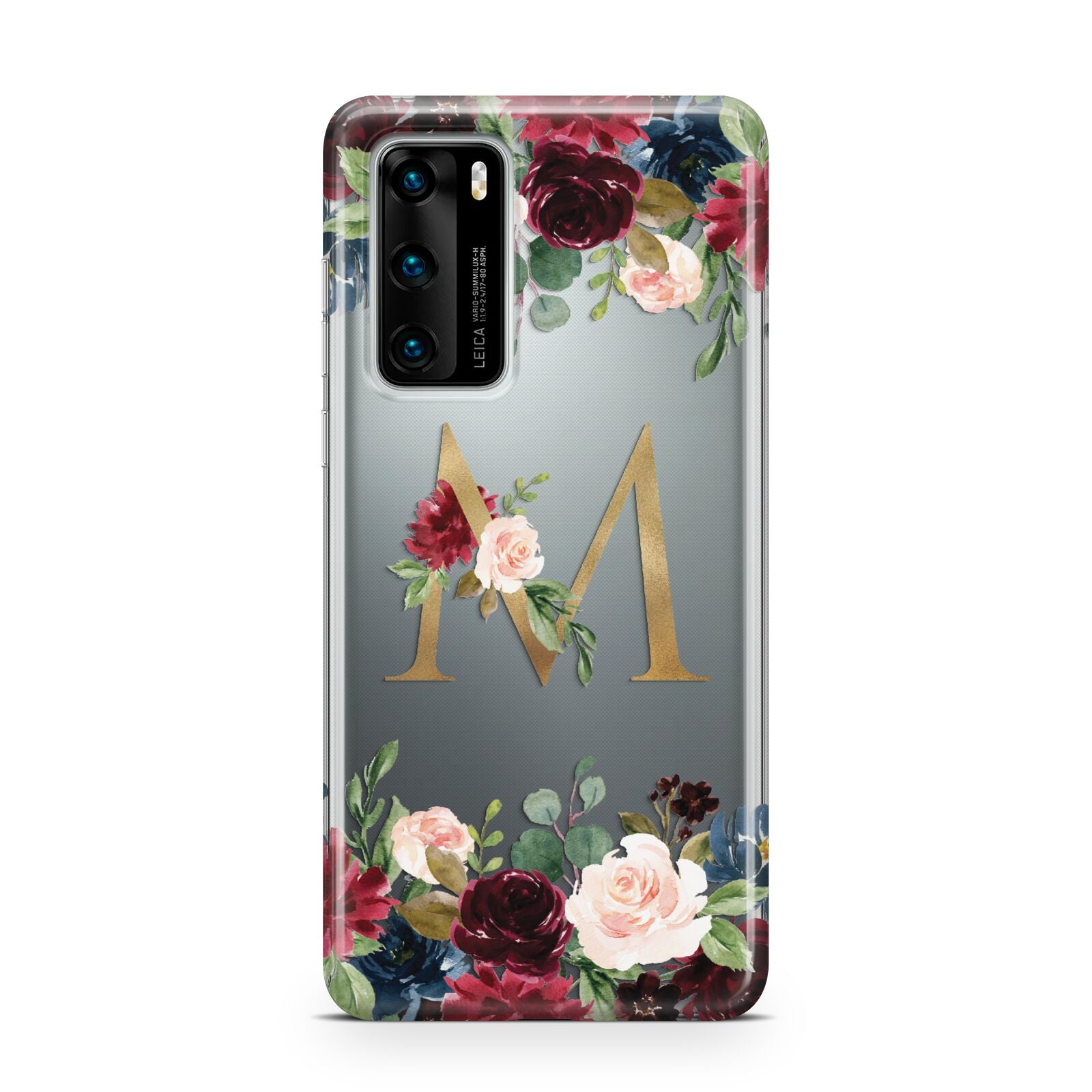 Personalised Clear Monogram Floral Huawei P40 Phone Case