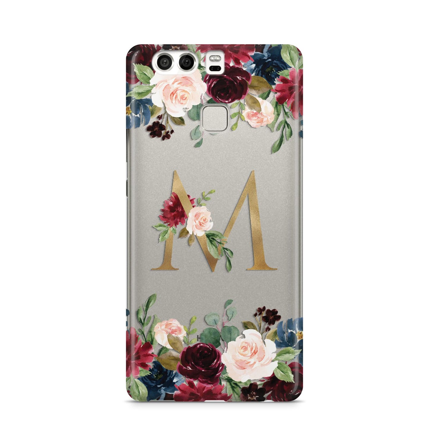 Personalised Clear Monogram Floral Huawei P9 Case