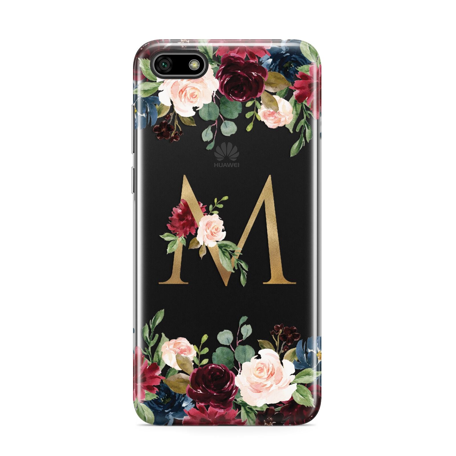 Personalised Clear Monogram Floral Huawei Y5 Prime 2018 Phone Case