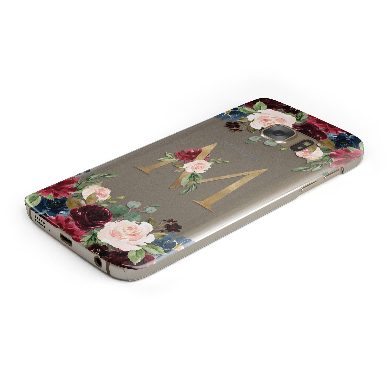 Personalised Clear Monogram Floral Samsung Galaxy Case Bottom Cutout