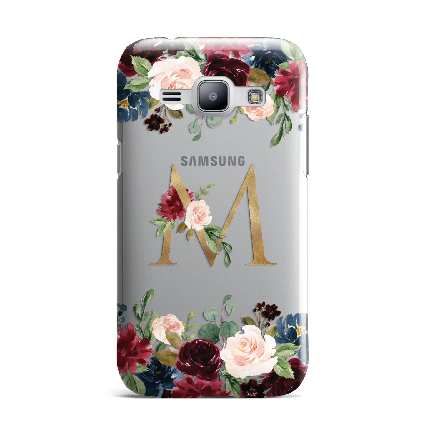 Personalised Clear Monogram Floral Samsung Galaxy J1 2015 Case
