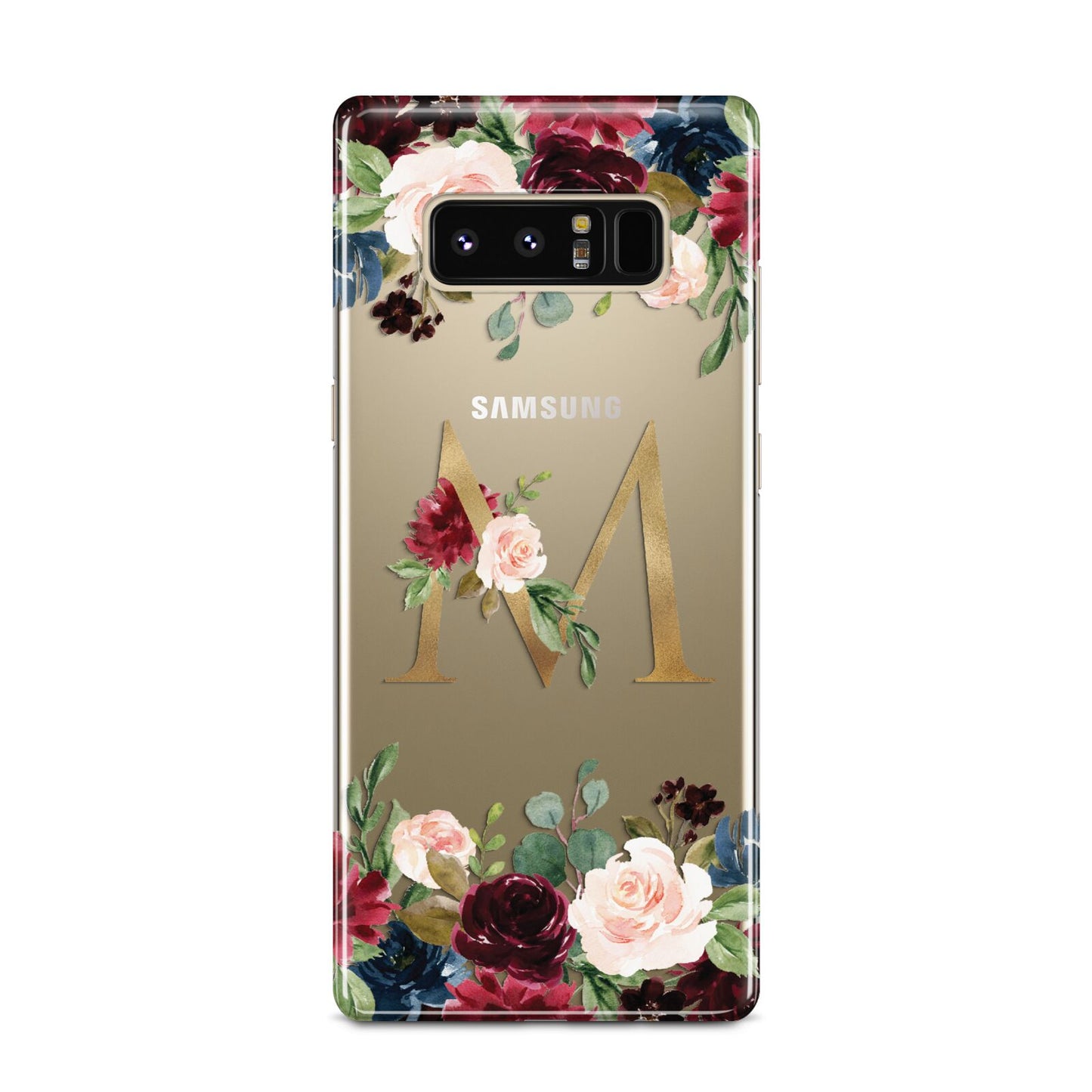 Personalised Clear Monogram Floral Samsung Galaxy Note 8 Case
