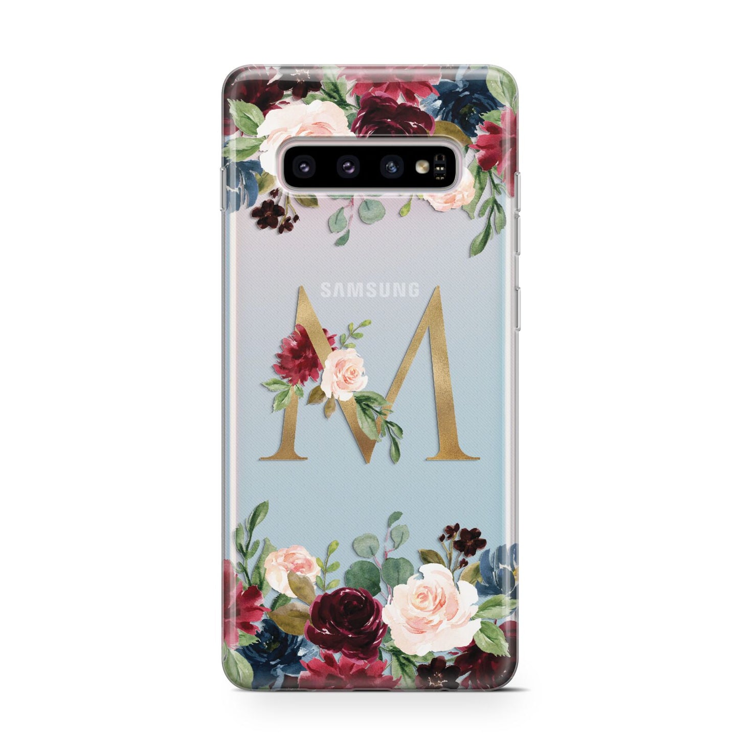 Personalised Clear Monogram Floral Samsung Galaxy S10 Case