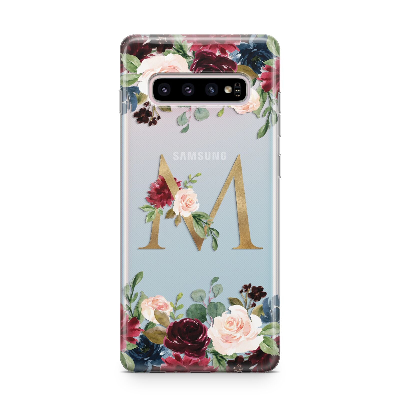 Personalised Clear Monogram Floral Samsung Galaxy S10 Plus Case
