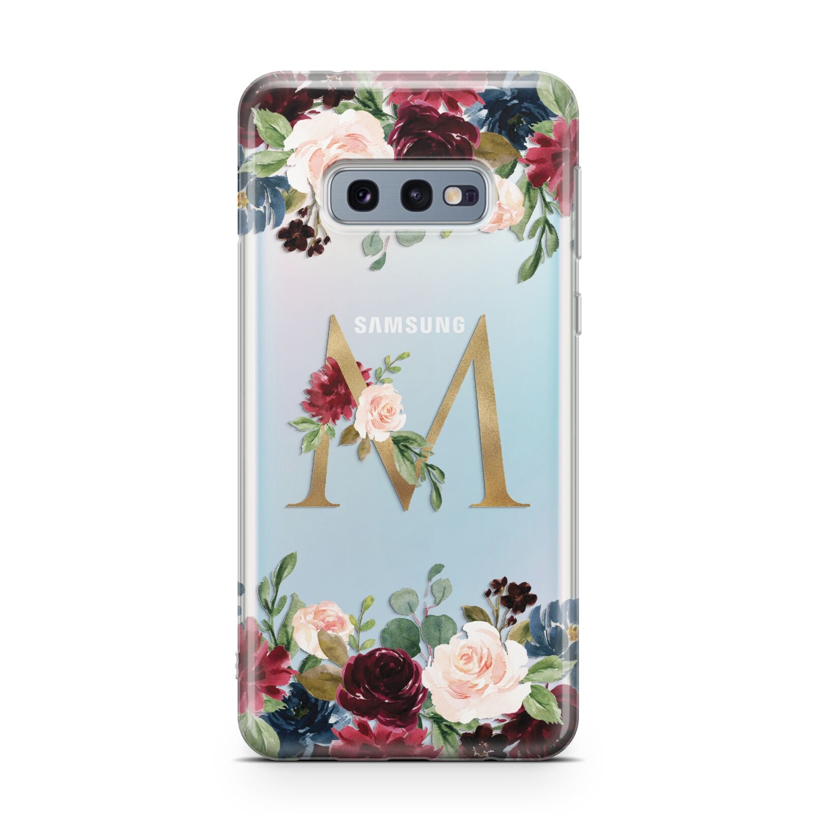 Personalised Clear Monogram Floral Samsung Galaxy S10E Case