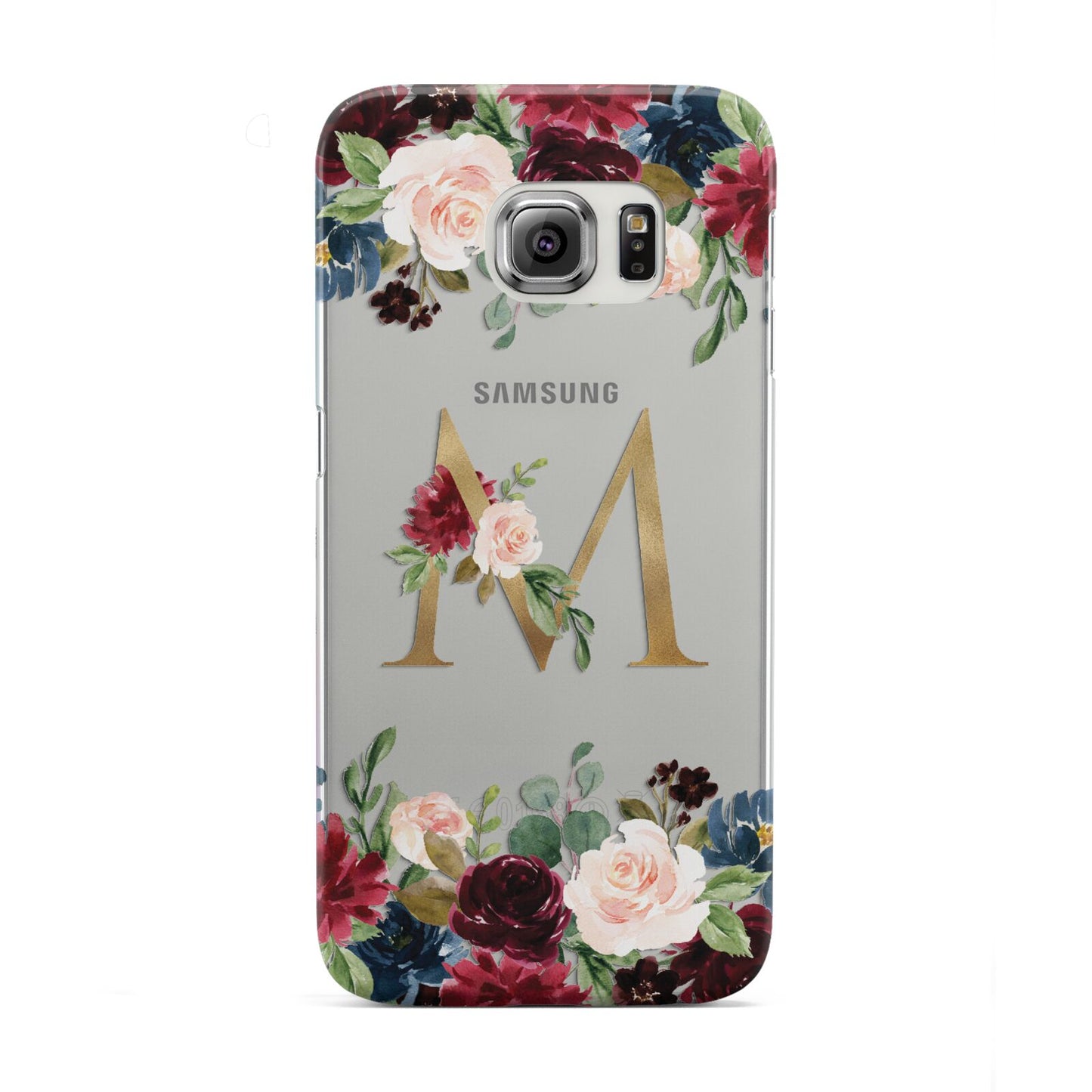 Personalised Clear Monogram Floral Samsung Galaxy S6 Edge Case