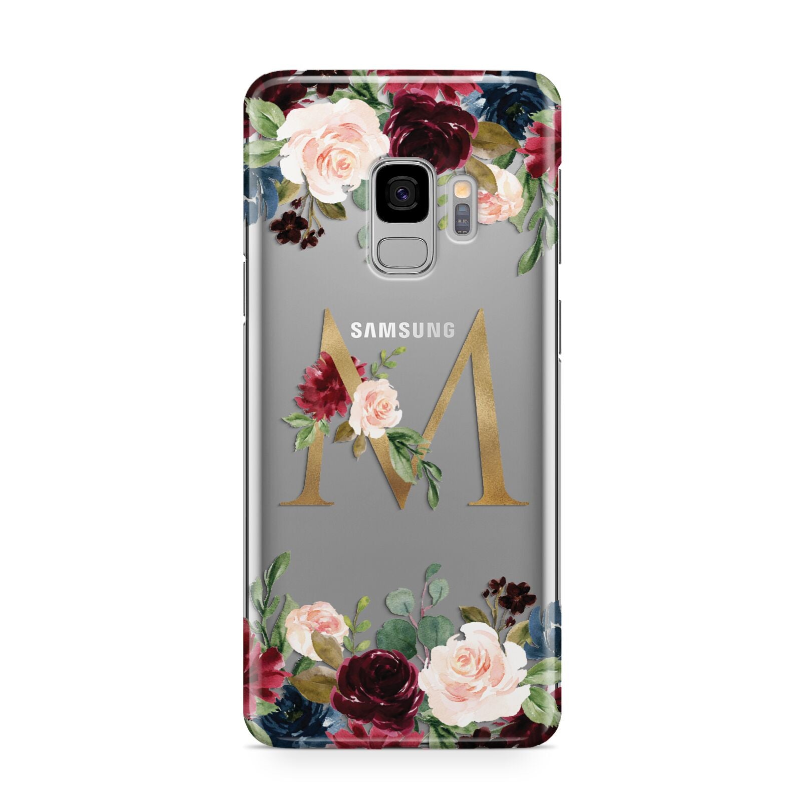 Personalised Clear Monogram Floral Samsung Galaxy S9 Case