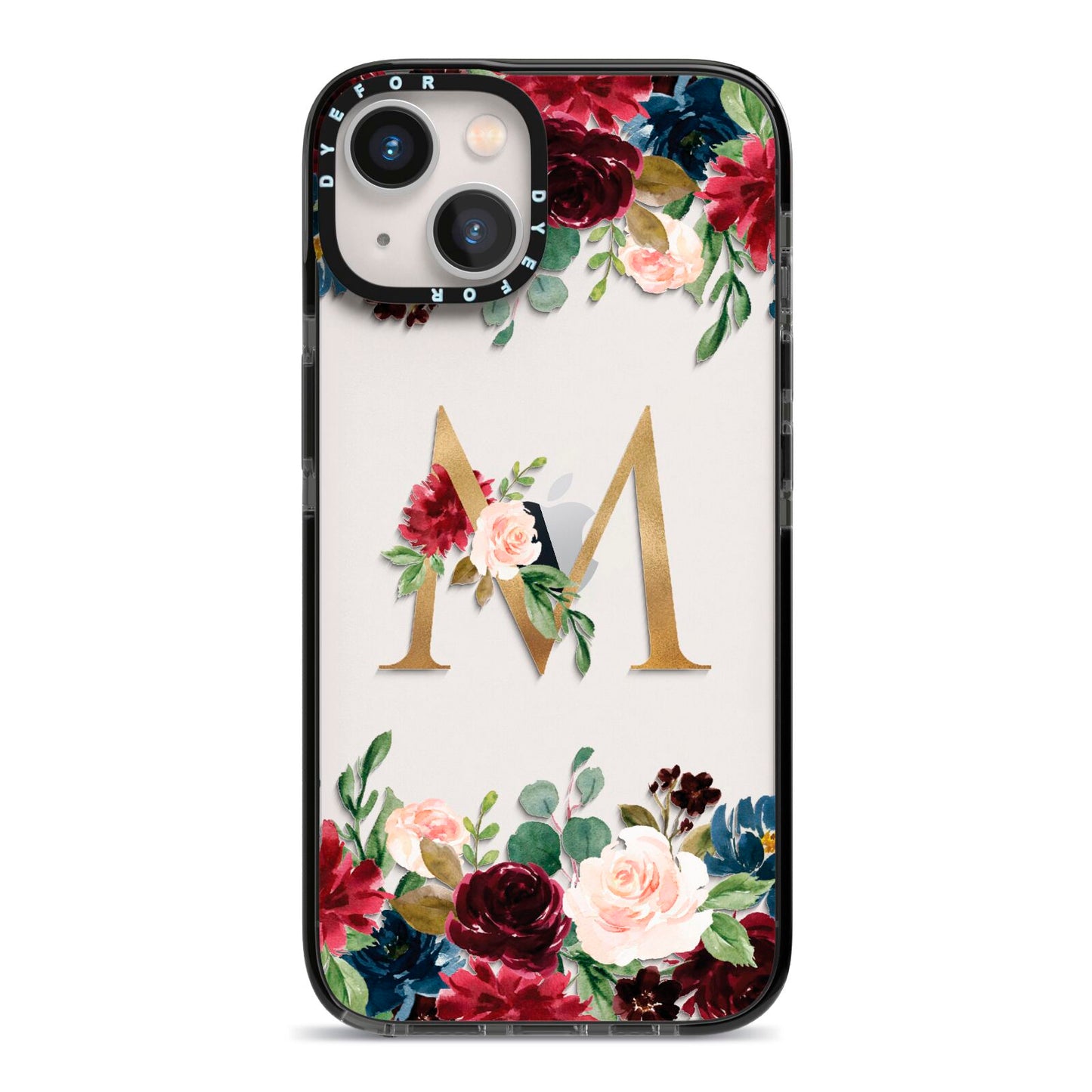 Personalised Clear Monogram Floral iPhone 13 Black Impact Case on Silver phone