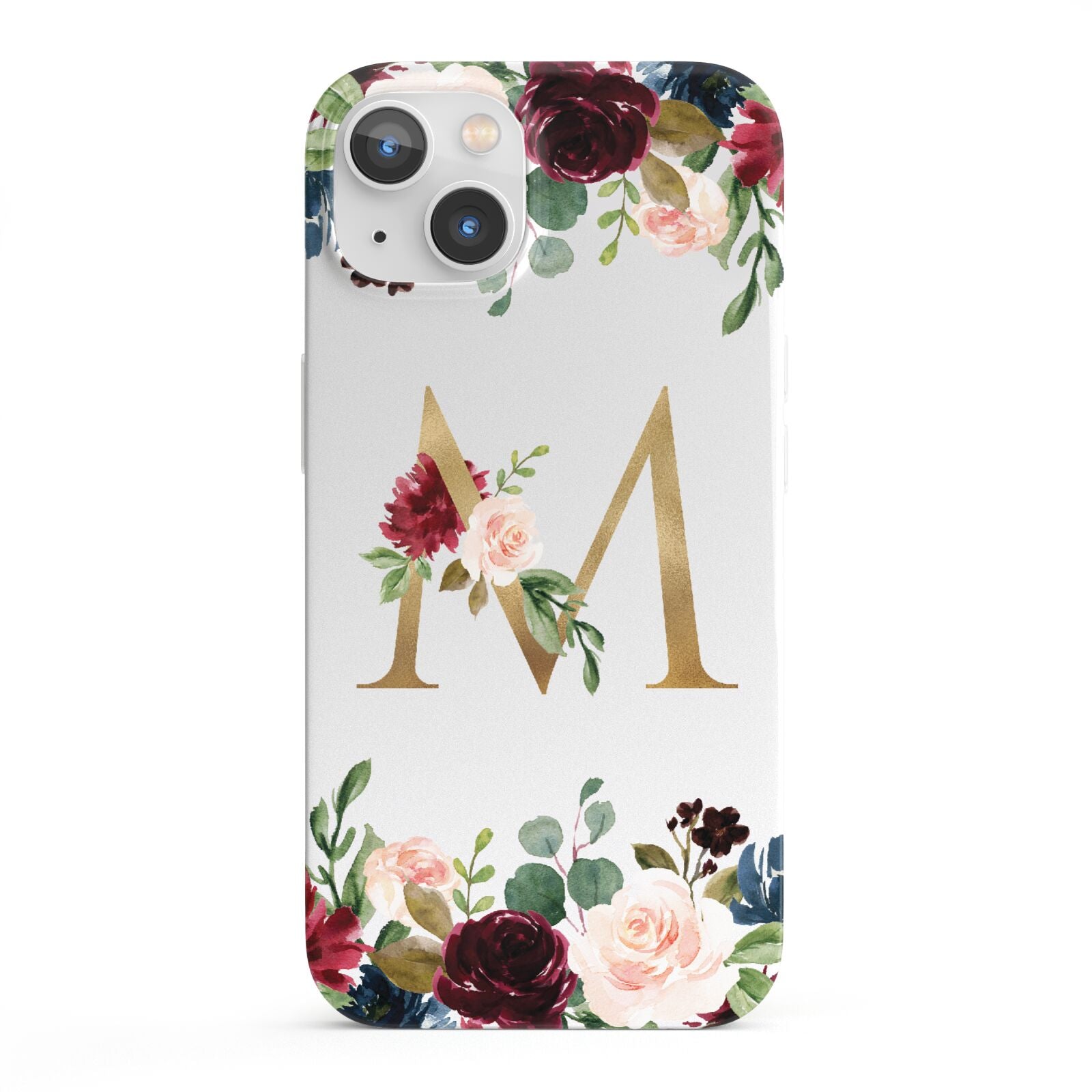 Personalised Clear Monogram Floral iPhone 13 Full Wrap 3D Snap Case