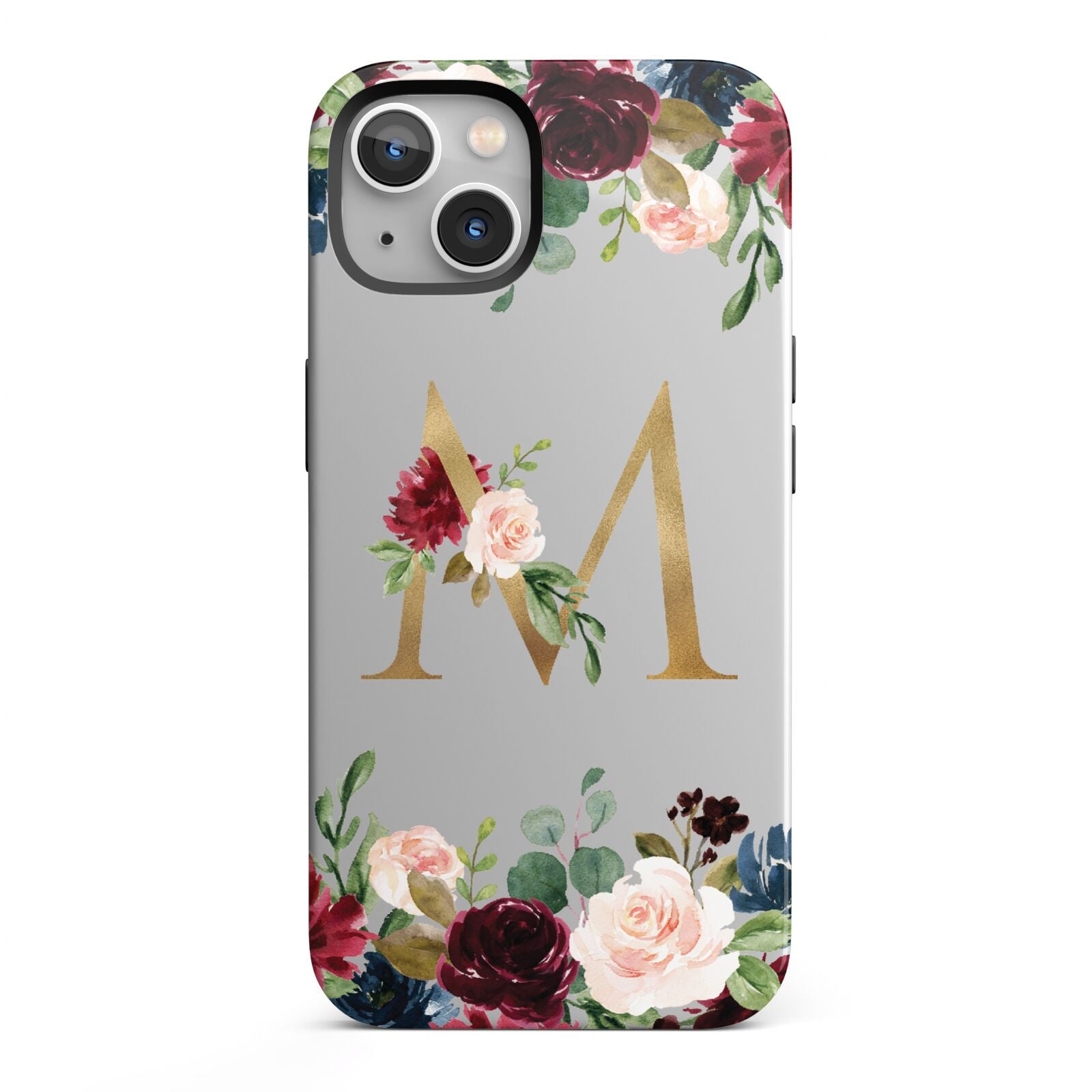 Personalised Clear Monogram Floral iPhone 13 Full Wrap 3D Tough Case
