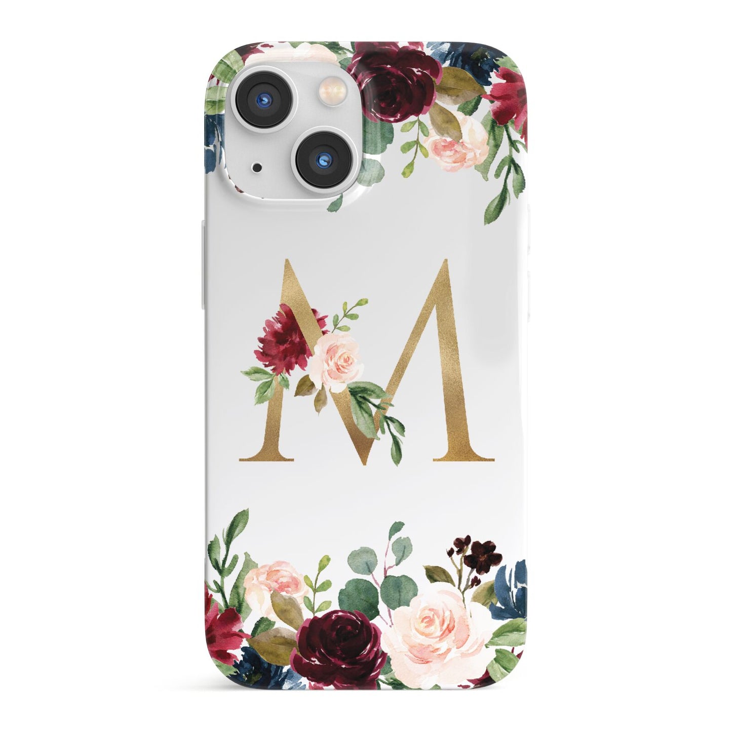 Personalised Clear Monogram Floral iPhone 13 Mini Full Wrap 3D Snap Case